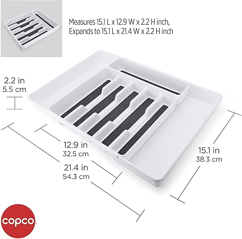 Miniatura 3 de Copco Basics - Organizador de cajones expandible de 6 compartimentos, 15.1 x 12.9 x 2.2 pulgadas, blancogris carbón