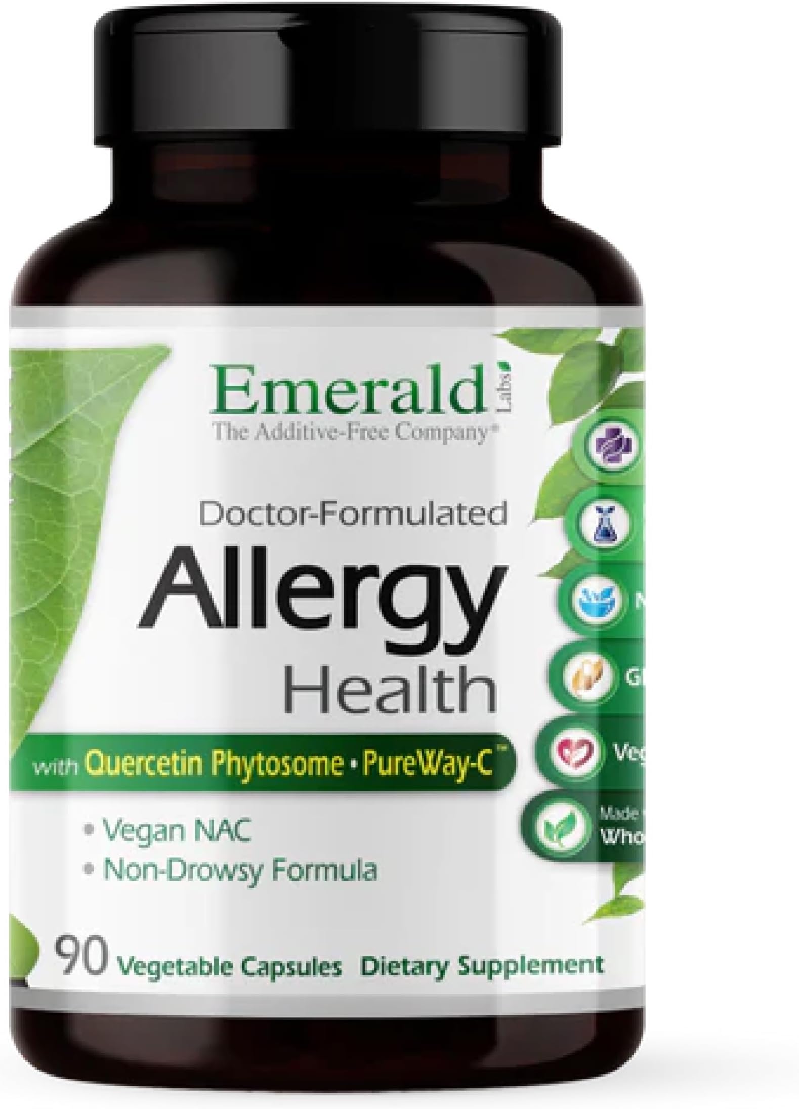 EMERALD LABS Allergy Health - Natural Allergy Support with Quercetin Phytosome, Bromelain, Vitamin C as PureWay-C & More * - Vegan & Gluten-Free - 90 Vegetable Capsules (30-Day Supply)