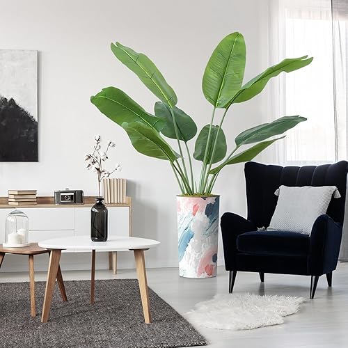 Árbol artificial en maceta moderna, hoja de plátano falsa de seda para decoración del hogar en interiores y exteriores, altura total 66 pulgadas