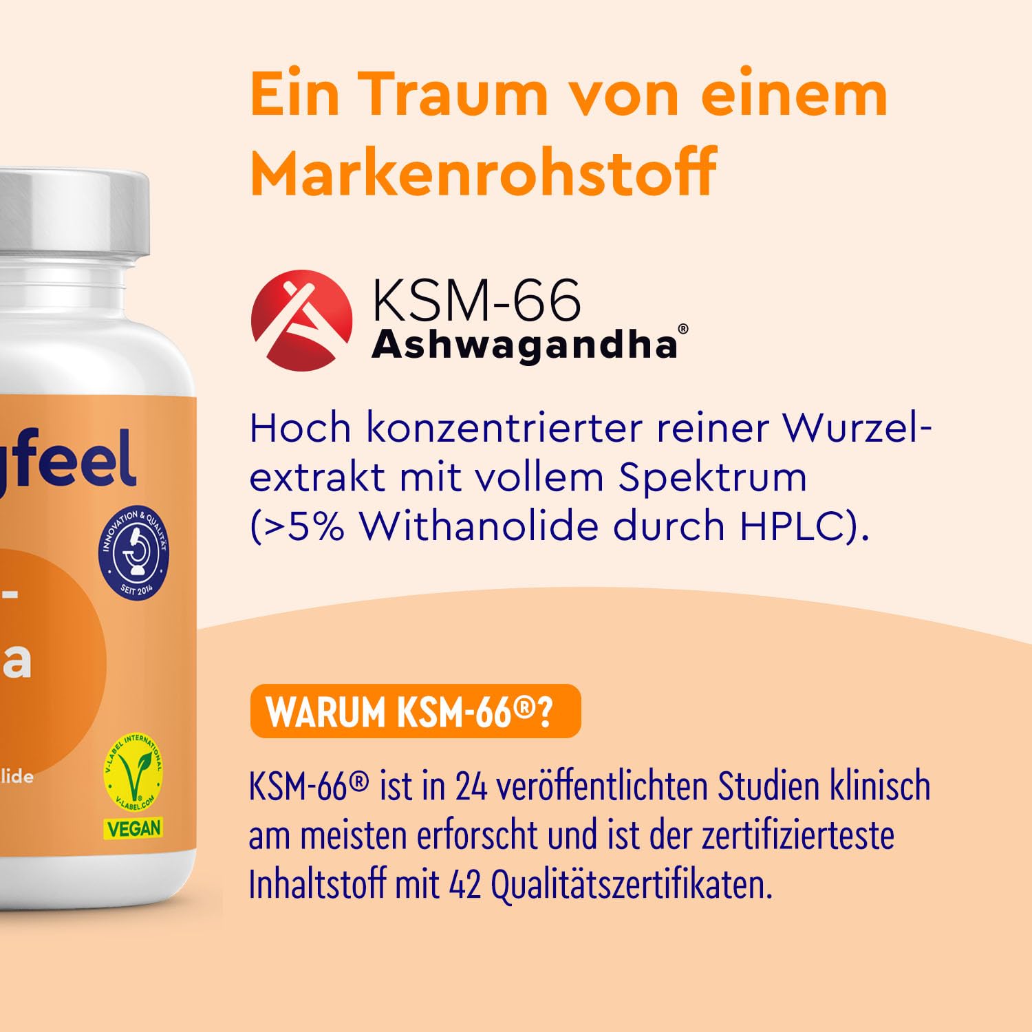 Ashwagandha KSM-66® - 210 Kapseln - 7.200mg reines Ashwagandha aus 600mg Extrakt (12:1) pro Tag - Vegan, laborgeprüft, ohne Zusätze in Deutschland hergestellt