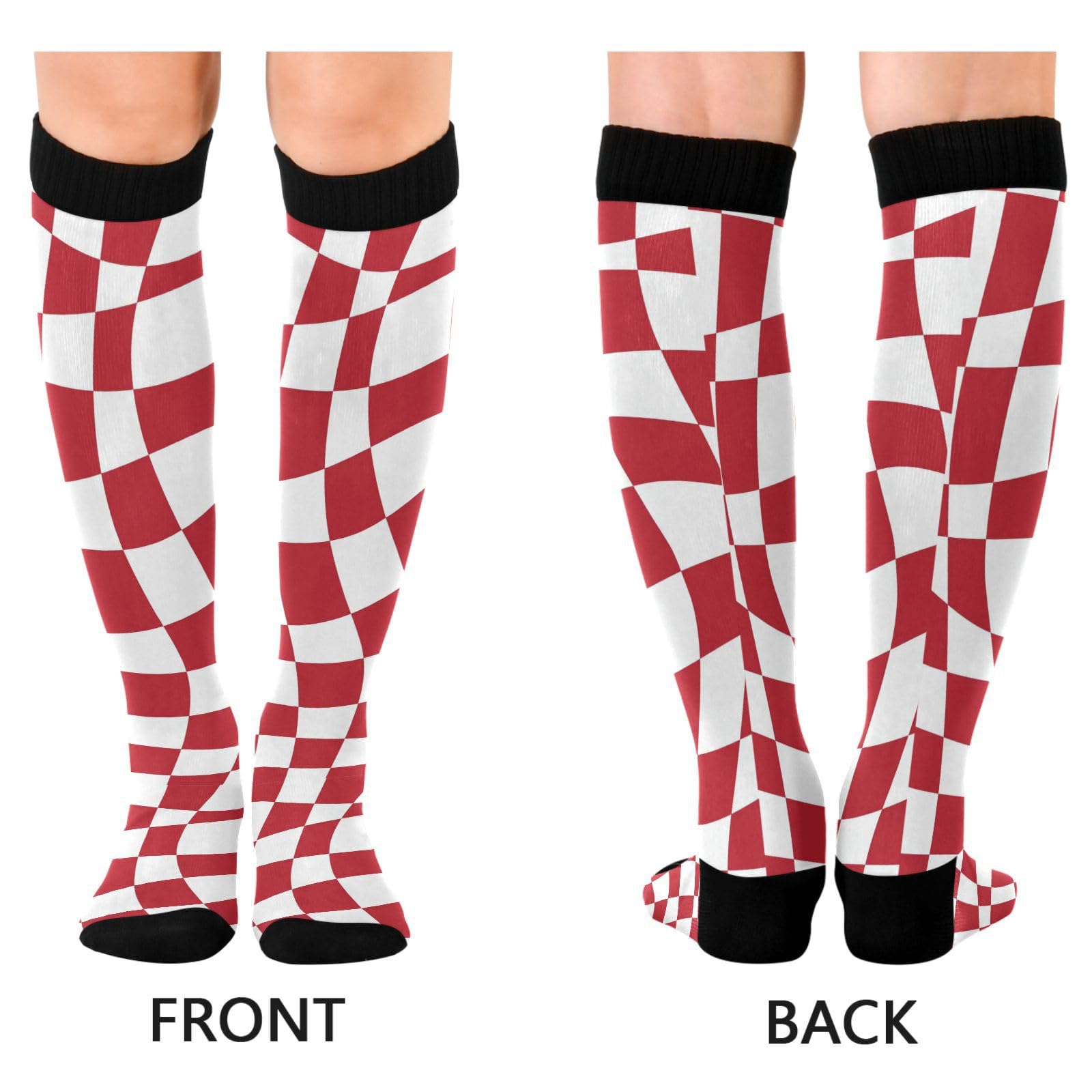 Dussdil Burgundy Red Plaid White Tartan Compression Socks for Women Men Christmas Circulation Long Knee Socks for Winter Warm Stockings Socks