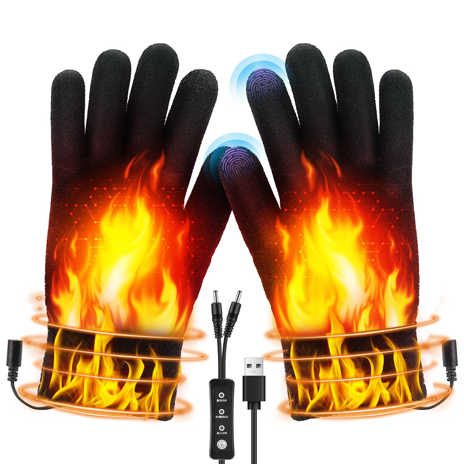 Coikes Guantes Calefactables USB para Hombres y Mujeres Guantes para Pantallas Táctiles Invierno 3 Temperatura Guantes Trabajo Frio Lavable Guantes Invierno para Esquí Senderismo Regalo