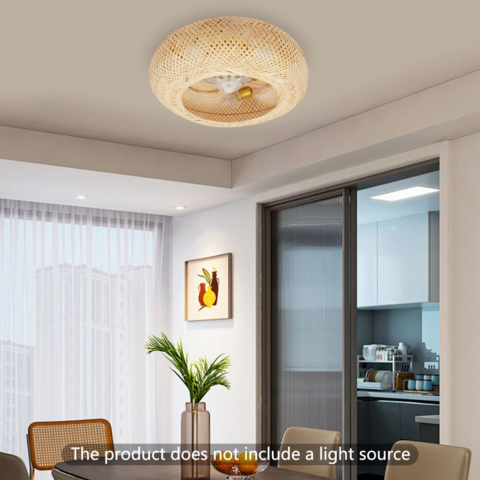 Ventilatore a soffitto in rattan da 20 pollici, con telecomando, illuminazione e funzione timer, 6 velocità ventilatore a soffitto