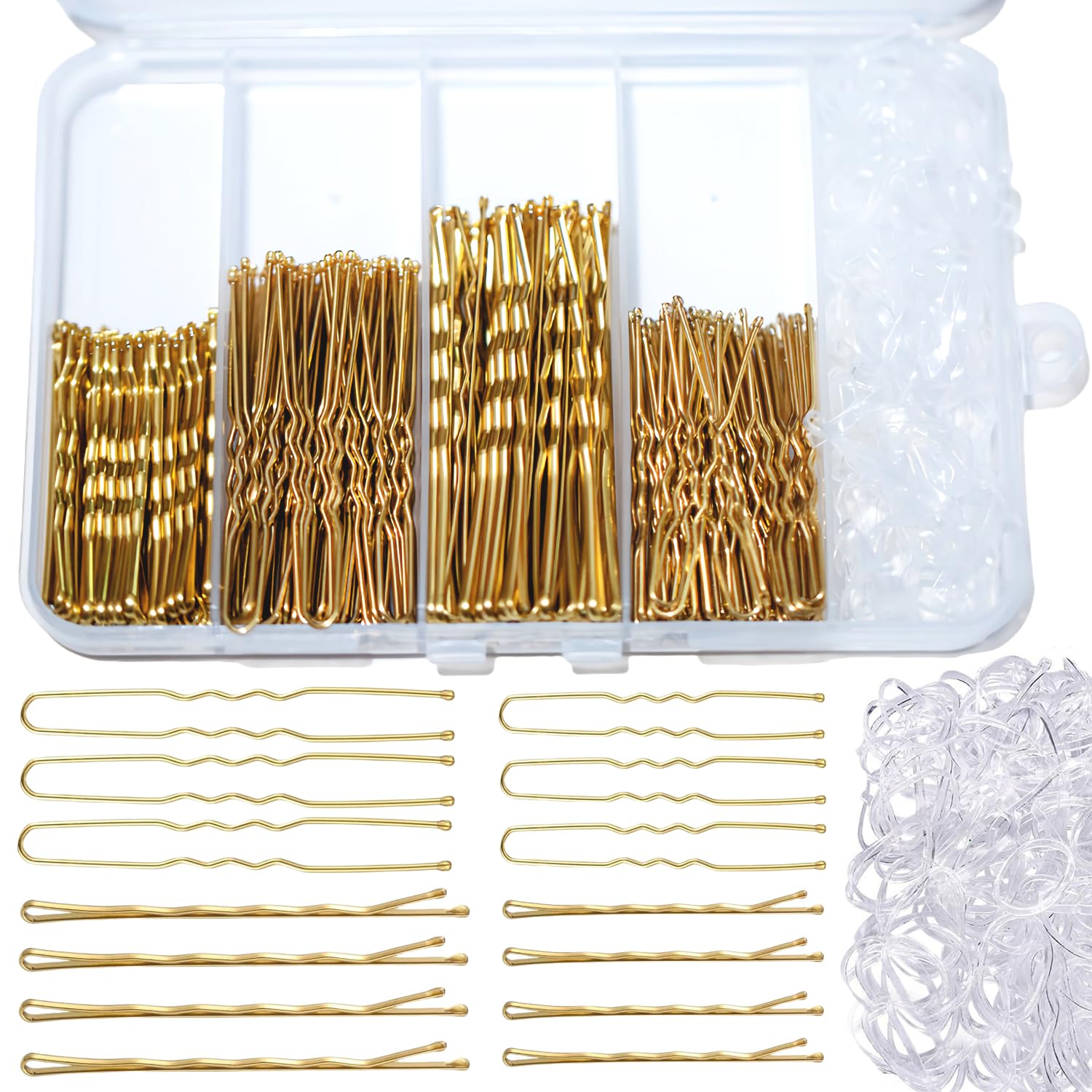 300 Stück Haarnadeln Bobby Pins Set, Metal Haarklammern Damen Hair Accessories, French U-Haarklammern 2inch 2.36inch, Hair Pins für 2inch 2.75inch, Haargummis in Aufbewahrungsbox (300PCS/Gold)