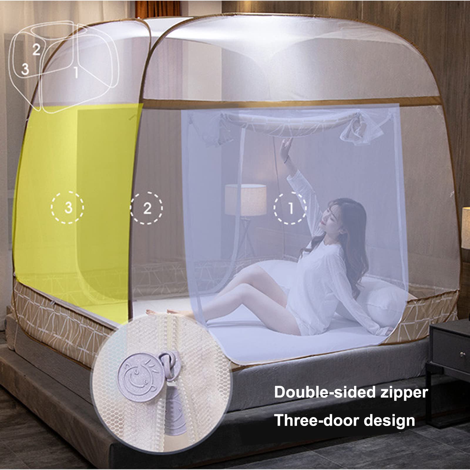 Zanzariera pop up, baldacchino portatile con 3 ingressi, design pieghevole con rete inferiore, facile installazione per campeggio all'aperto, viaggi, protezione efficace contro le punture di insetti