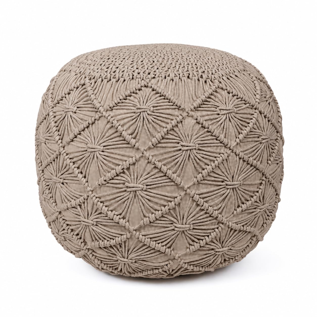 Cotton Macrame Pouf Ottoman 20x20x14 Tweed Natural Handwoven Dori Stool