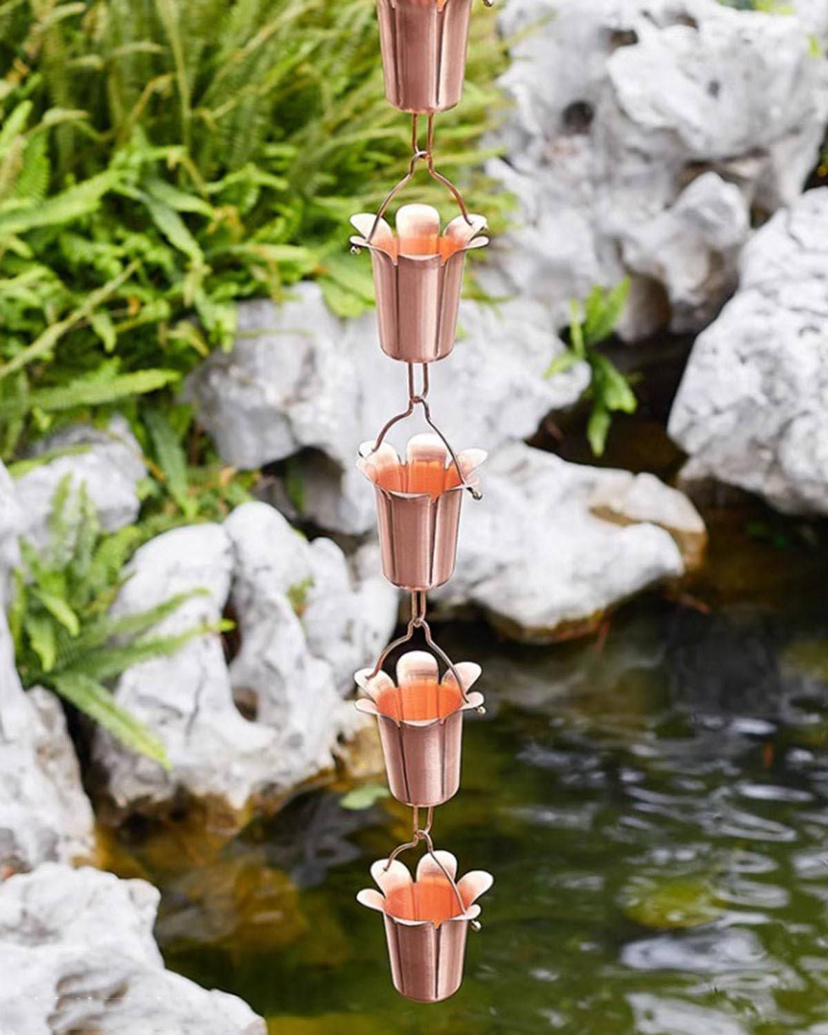 YNBSHGAA Copper Rain Chain for Heavy Rain, Decorative Rainwater Diverter, Outdoor Garden Decor for Gutter Downspout,Style3-2.4m (7.9ft)