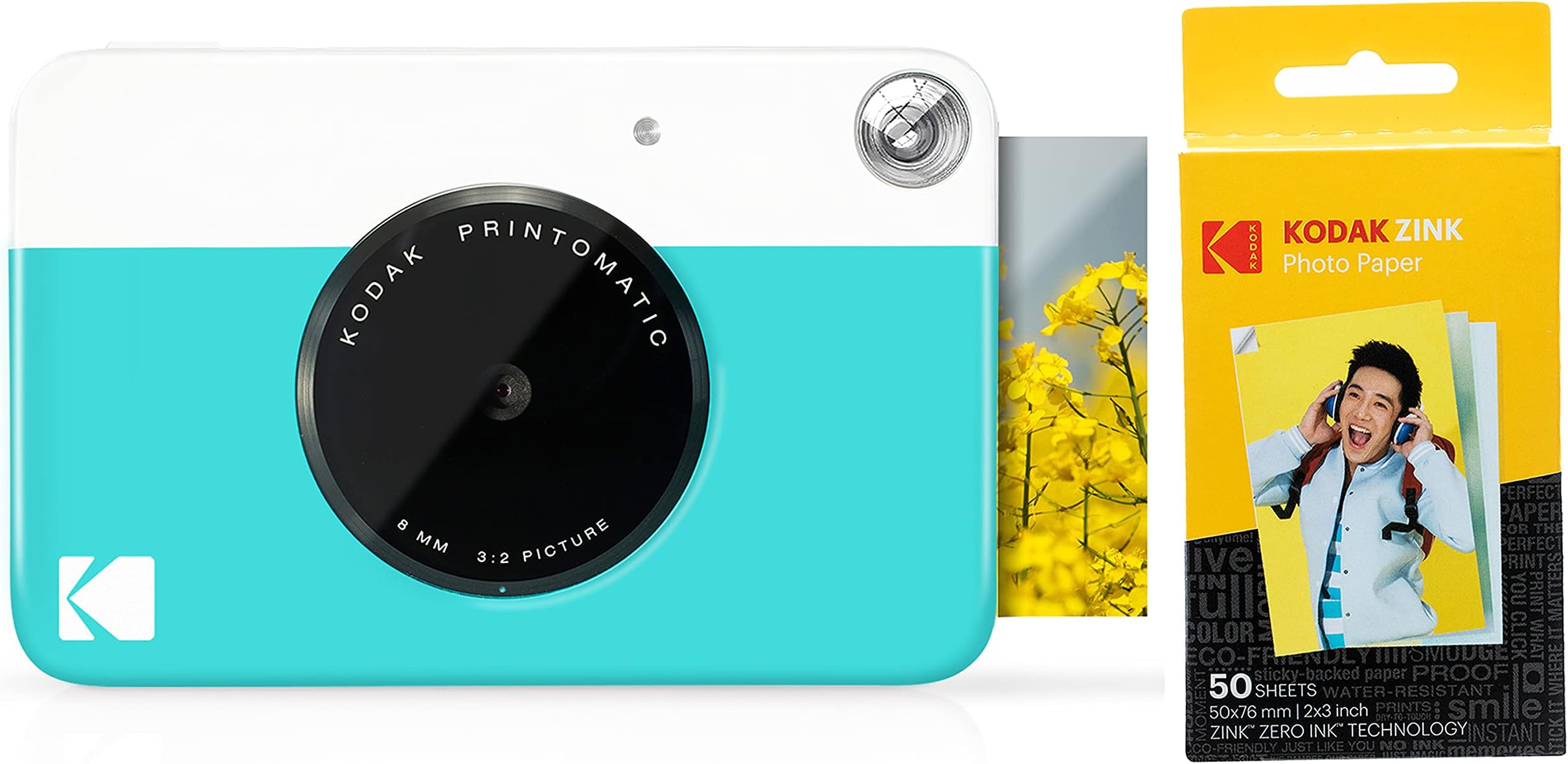 Kodak PRINTOMATIC Digital Instant Print Camera (Blue) with Kodak 2ʺx3ʺ Premium ZINK Photo Paper (50 Sheets)