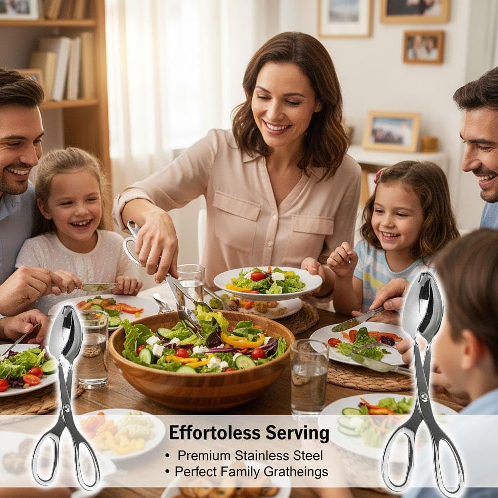Pince à salade en acier inoxydable pour servir, ustensiles en métal robuste, grande ouverture, outils de cuisine pour salade, fruits, buffet et fêtes