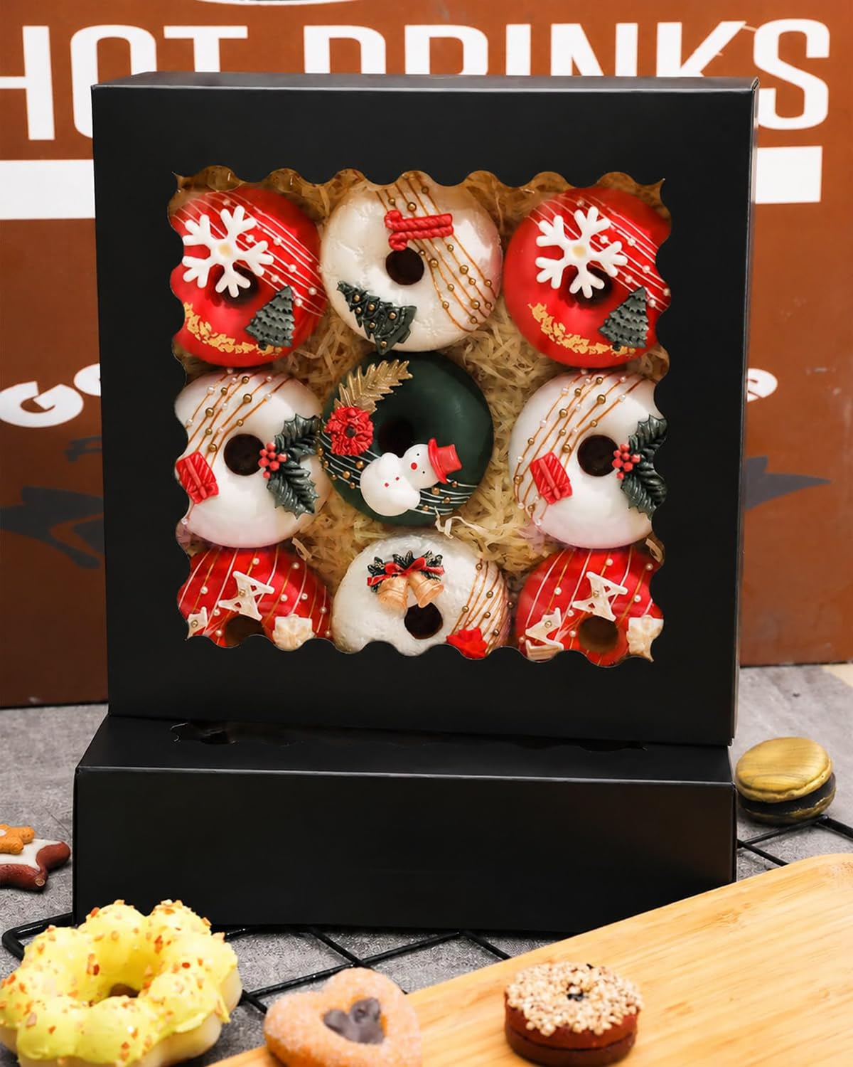 qiqee Cajas de pastelería con ventana de 9 x 9 x 2.5 pulgadas, 30 unidades, color negro