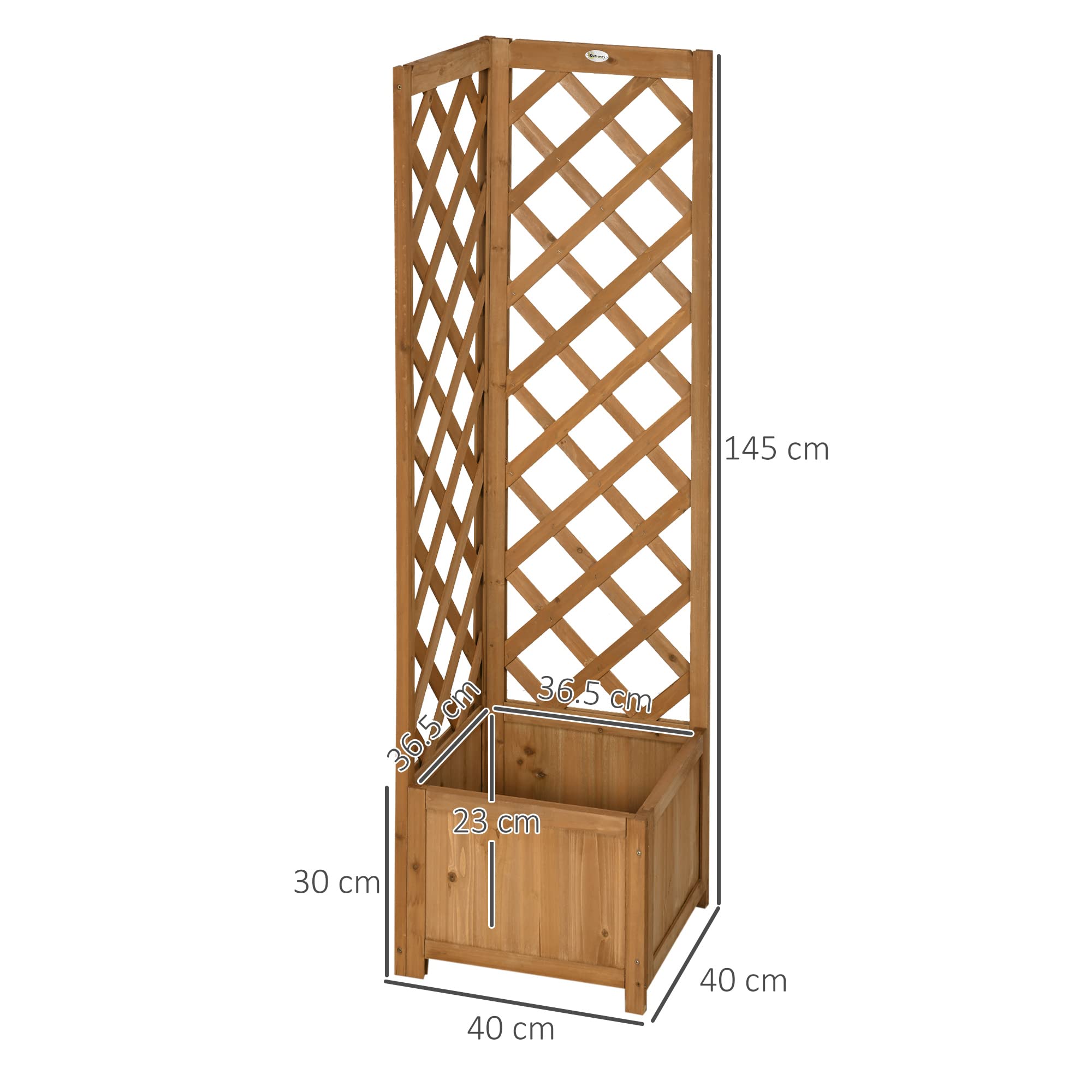 Outsunny Fioriera da Giardino a Fondo Cavo in Legno di Abete Marrone con Grigliato per Rampicanti e Decorazioni, 40x40x145 cm