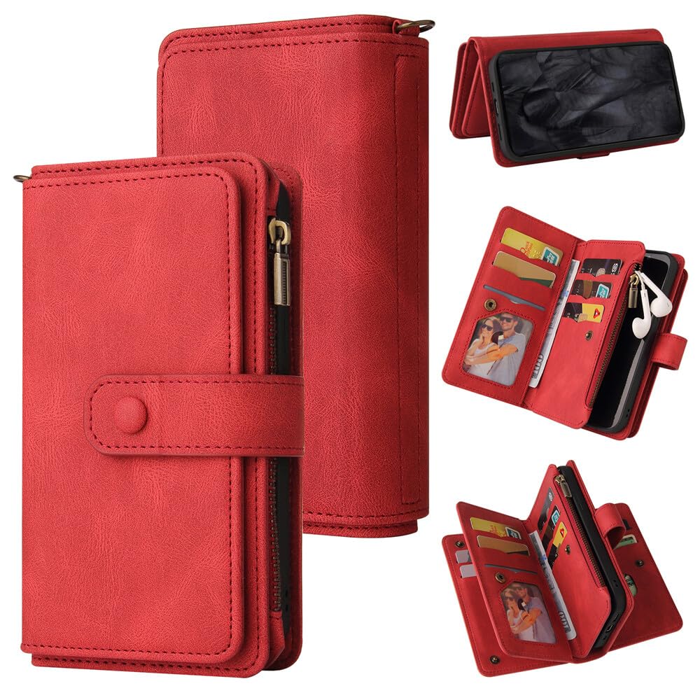 Étui portefeuille Google Pixel 8 rouge housse clapet protection - 8