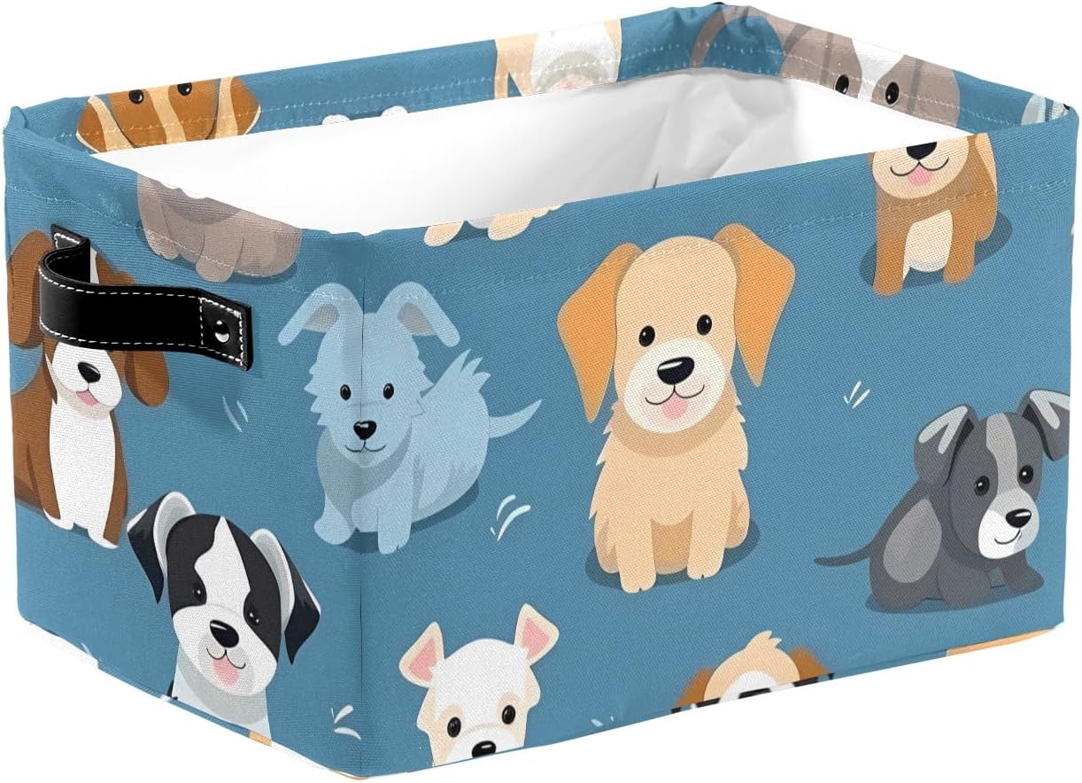 Funny Dog Storage Basket Cute Puppy Large Collapsible Storage Cube Box with Handles Toy Basket Organizer Bin for Shelves Closet Nursery Bedroom Home Decor