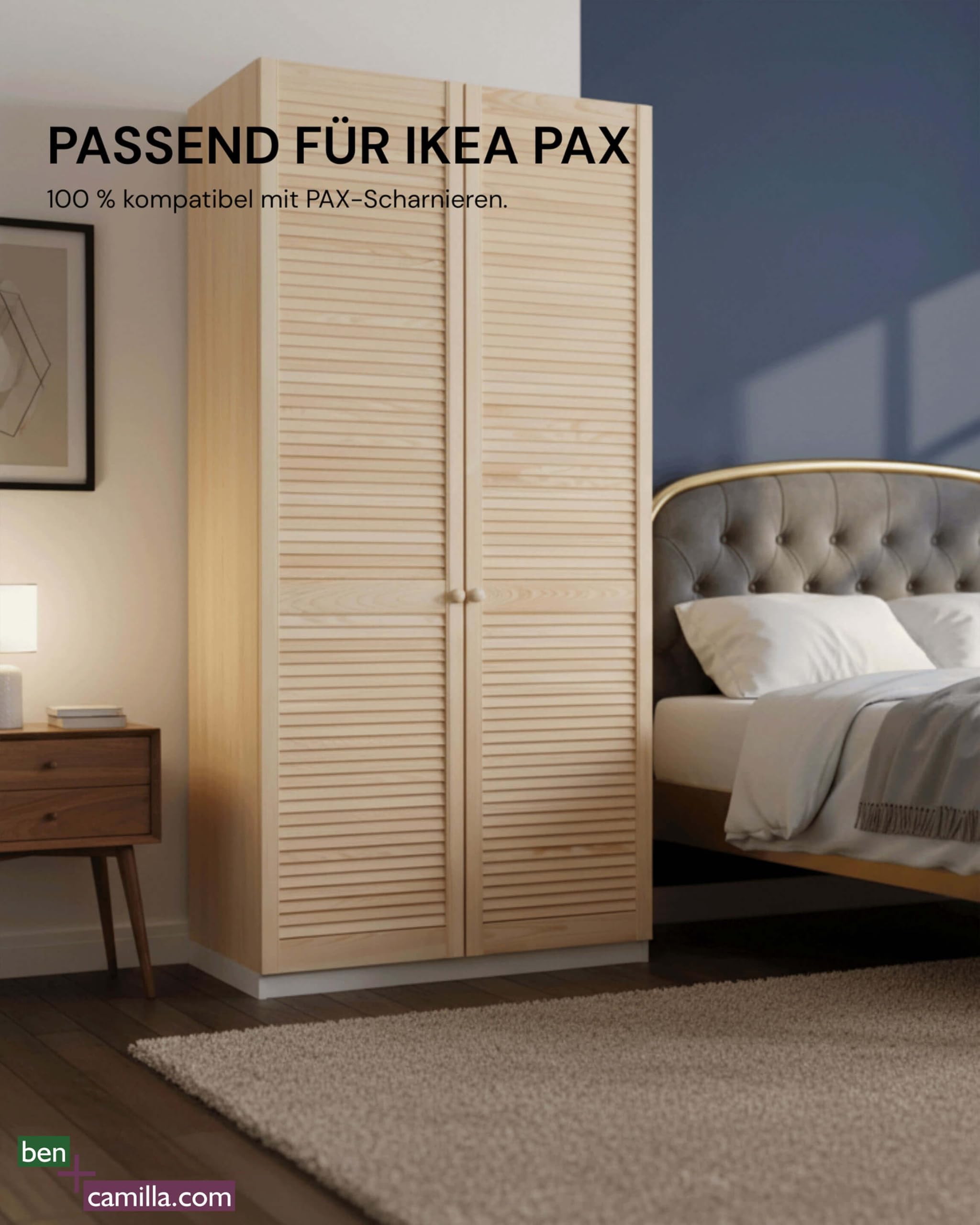 Lamellentüren Set passend zu IKEA Pax Kleiderschrank 201 cm Höhe | 2 STK. / Paar Schranktüren EINBAU FERTIG | Hochwertiges Massivholz unbehandelt