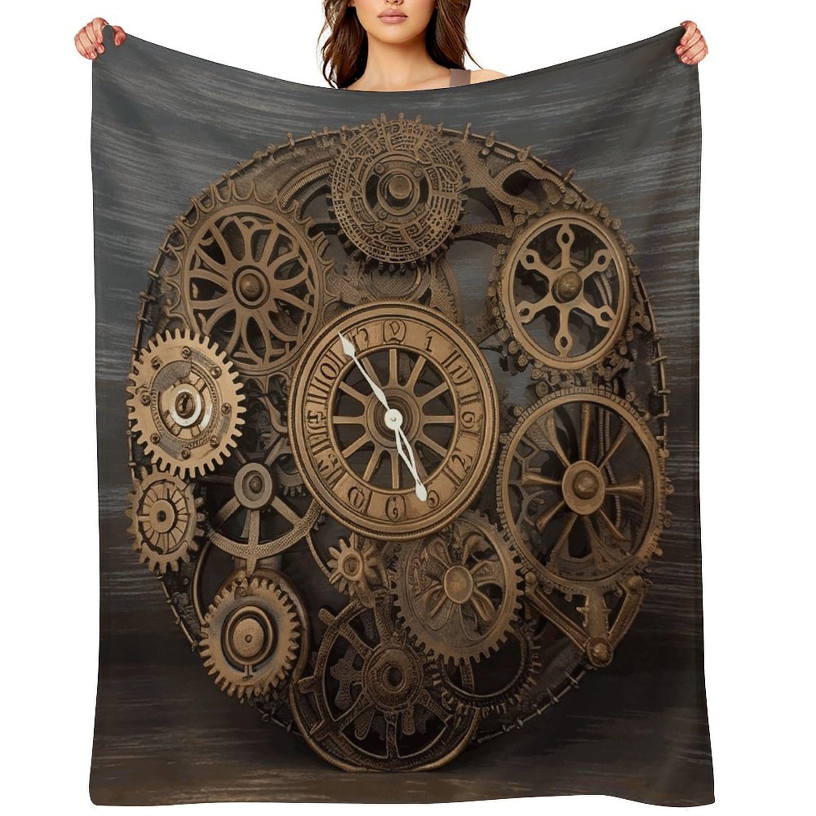 Steampunk Gears Clock Blankets Soft Throw Blankets for Sofa Personalized Flannel Blanket Large Warm Bed Blanket Cozy Thick Bath Towel Bedspread for All-Season Home Decor Gift 50"x60"