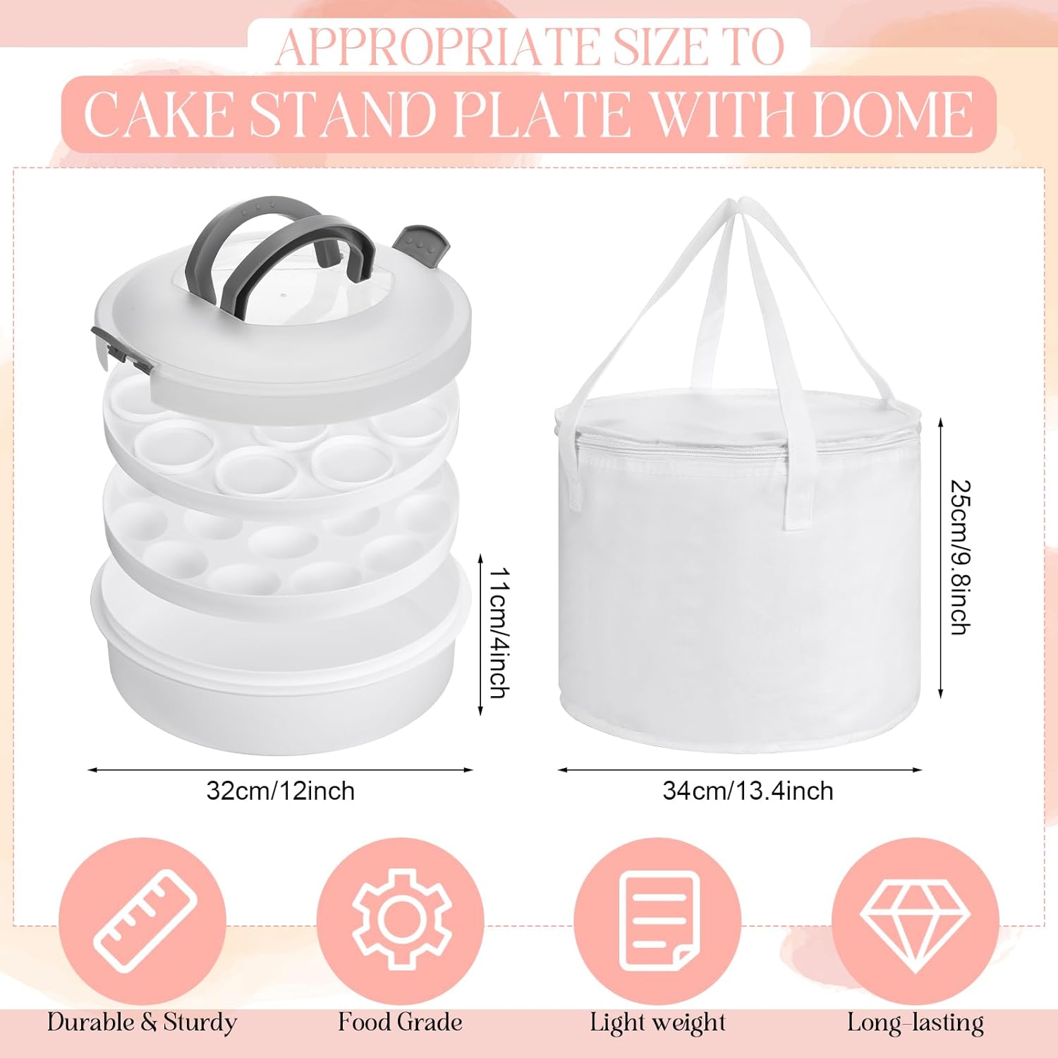 Vesici Set of 3 12'' Round Pie Holder Insulated Thermal Casserole Carriers for Hot or Cold Food 2 Pcs Plastic Cake Container with Lid Handle Portable Cake Carriers for Transport Cupcake Pie Pastry