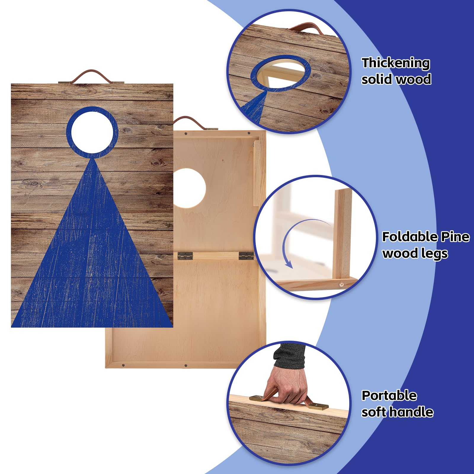 NZQXJXZ Juego de Cornhole, 60 x 40 cm Tableros de Madera Maciza Premium con Agujeros de maíz con 6 Bolsas de Frijoles y una Bolsa de Transporte, Juego de Lanzamiento de maíz para Familia y Adultos