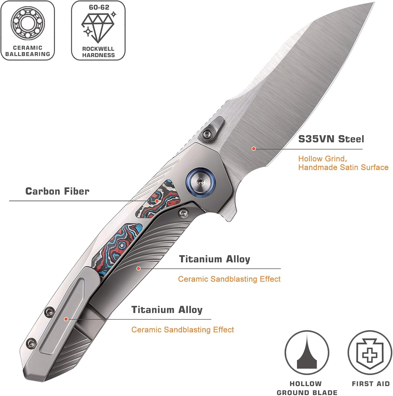REMETTE RT-Kestrel Knife Titanium Handle S35VN Blade RTPO (Red/Blue)