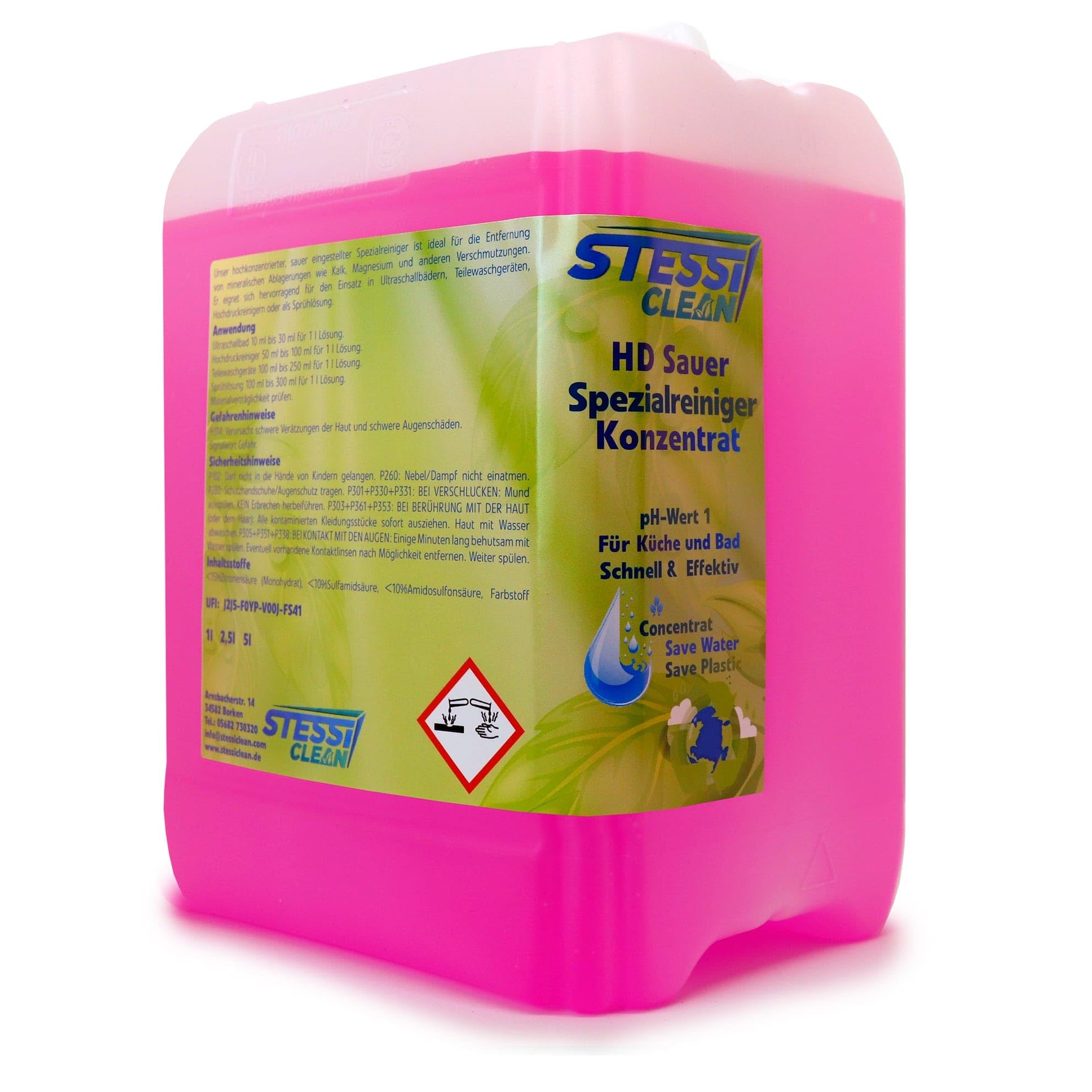 HD Spezialreiniger Sauer | 25 Liter | Ultraschall Konzentrat | Löst hartnäckige Verschmutzungen | wie Magnesium | Ultraschallreiniger | entfernt Fett, Öl, Schmierstoffe, Farben