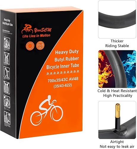Miniatura 6 de Tubos de bicicleta de alta resistencia 700C 700x35C/38C/40C/43C AV48 Schrader Valve (35/43-622) 700C Tubos interiores de bicicleta compatibles con
