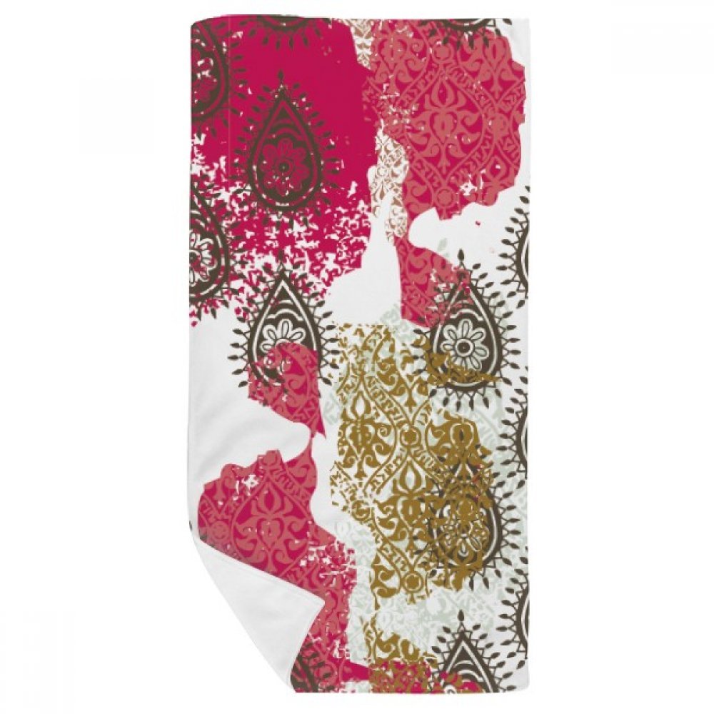 Serviette de bain jaune rouge multicolore 35x70 cm motif fleur feuille