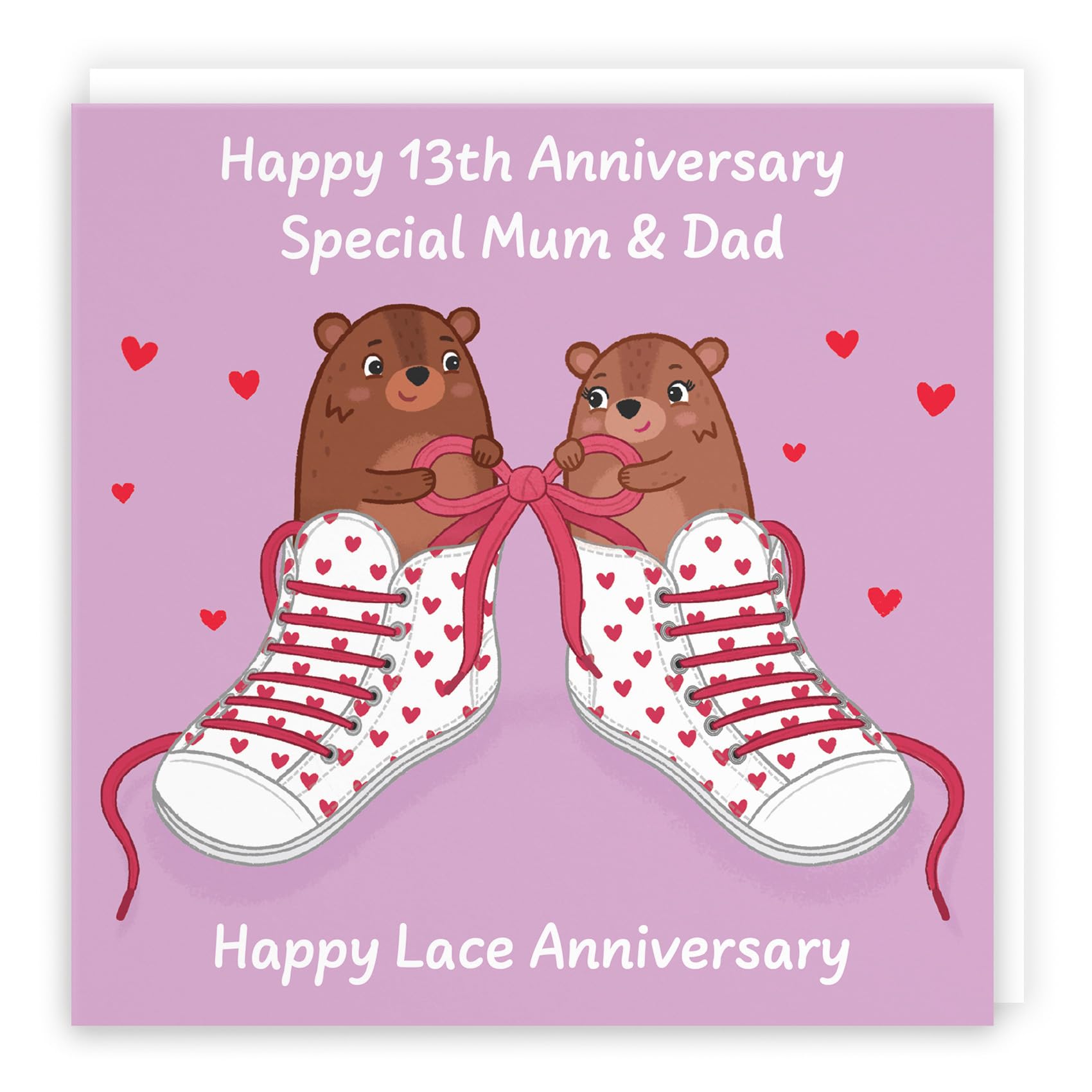 Hunts England, Mum And Dad 13th Anniversary Card, Lace Anniversary, 13 Years, Cute Fun Bears Card For Parents