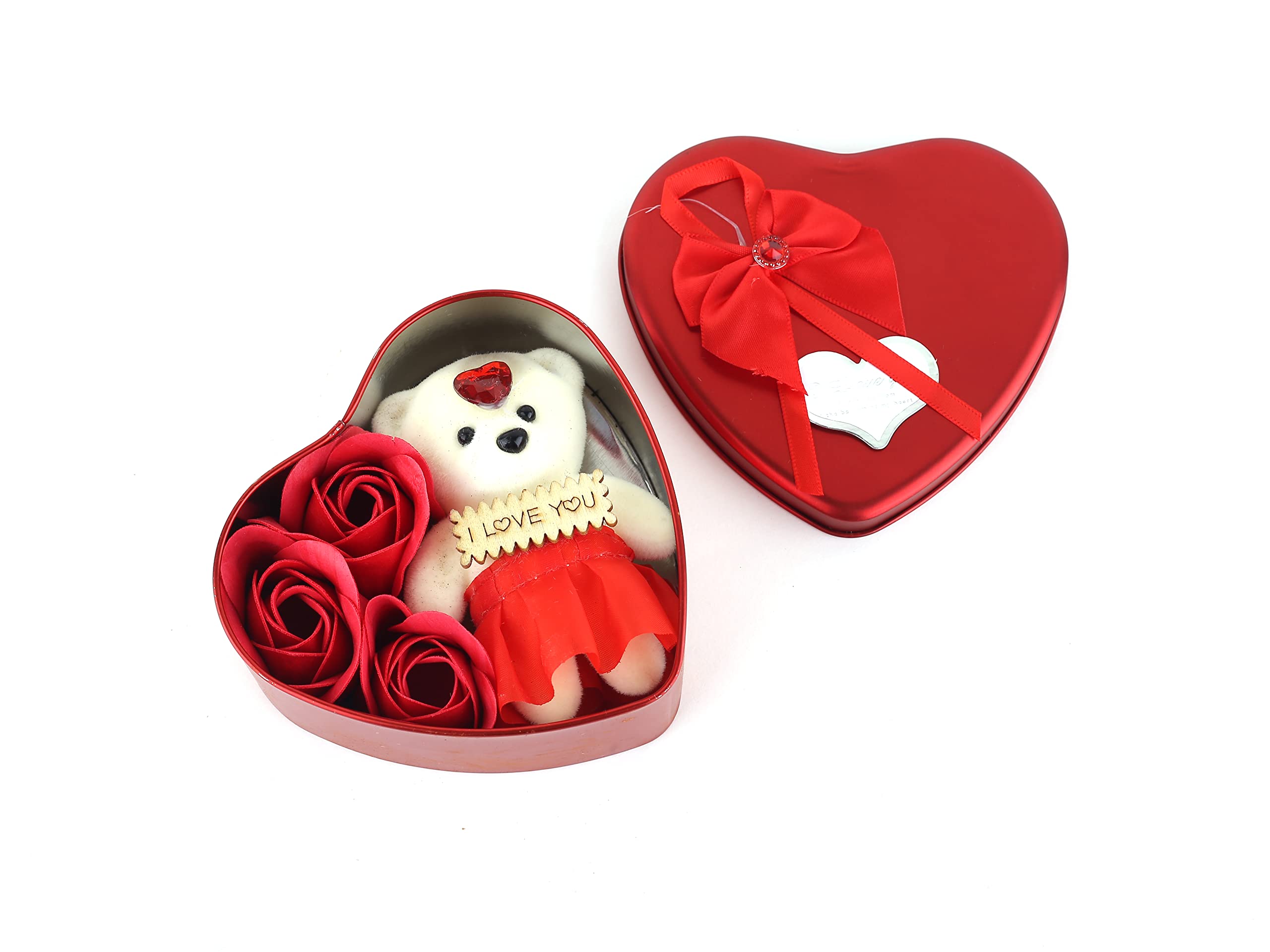 KIDSOR Artificial Heart Shaped Box and Teddy and Roses (Red Box-1)