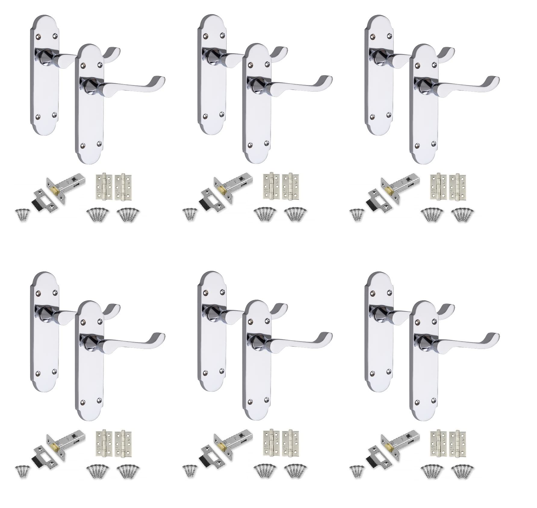 Golden Grace Victorian Epsom Polished Chrome Scroll Latch Door Handle Pair 168 X 40Mm 6 Pack