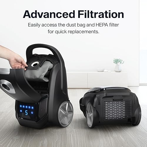 Miniatura 7 de Aspiradora y soplador de recipiente con bolsa para el hogar, filtro HEPA lavable, capacidad de 5 litros, 5 velocidades, para alfombras de madera