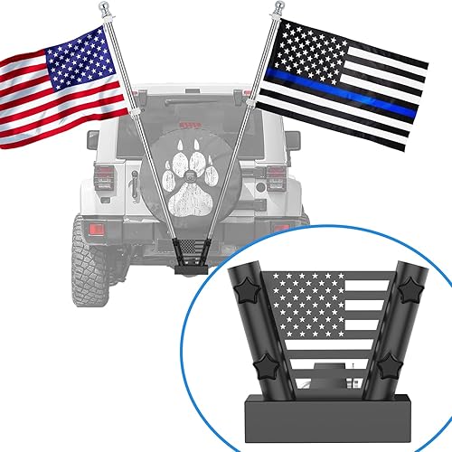 Miniatura 6 de Soporte mejorado para mástil de bandera para camión, soporte de poste de bandera de montaje en enganche para receptor de remolque de 2 pulgadas, kit