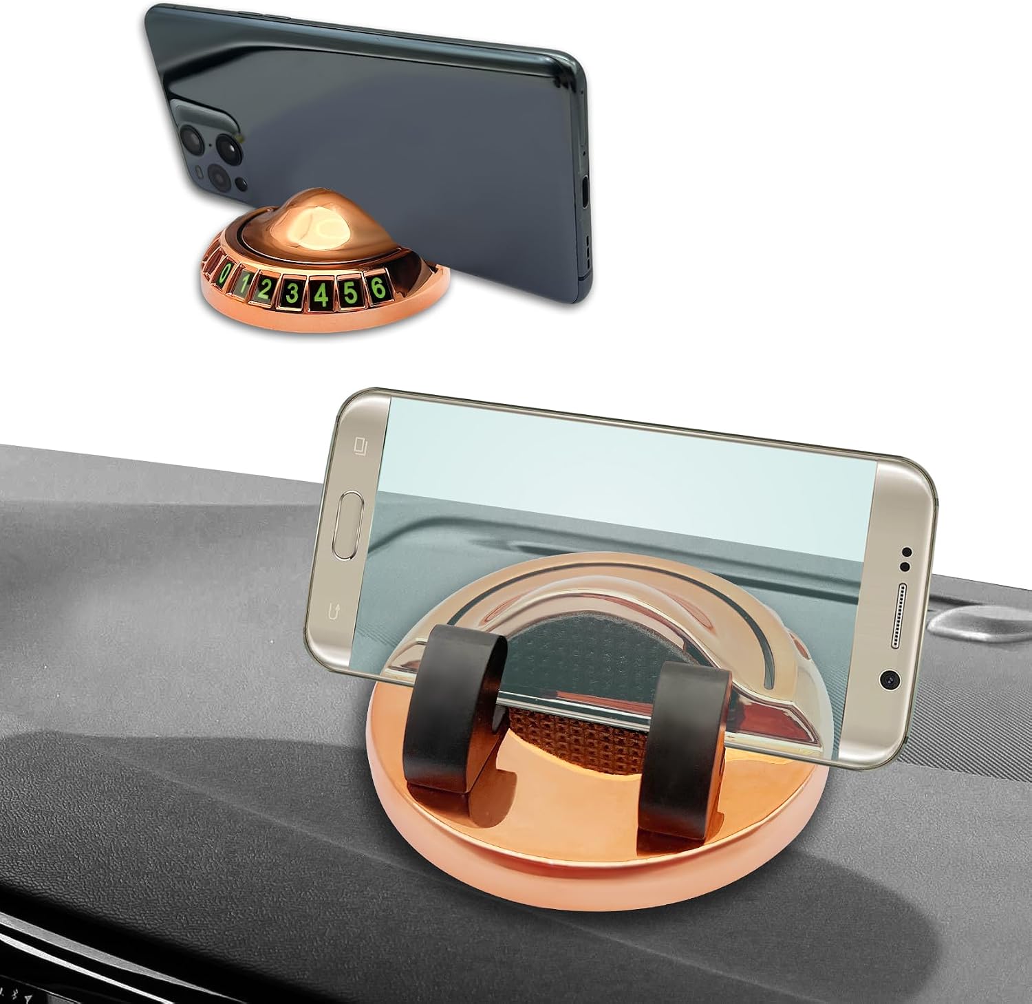 Car Phone Holder, Car Phone Stand, Non-Slip Stable Support Navigation Bracket, Auto Accessories 360 Degree Rotating Navigation Holder with Luminous Parking Number Plate for Cars (Black)