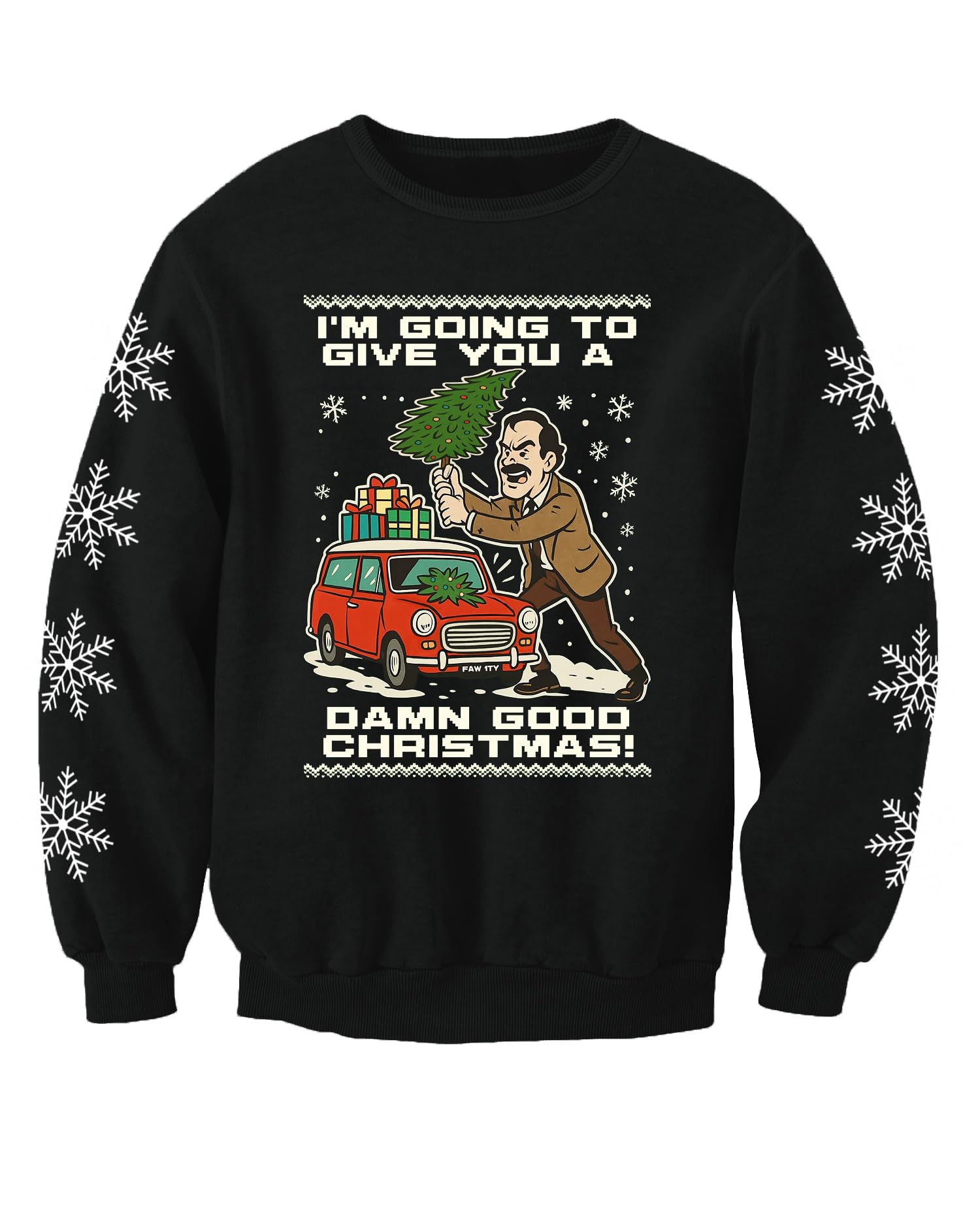 Christmas Jumpers - Nostalgic Unisex Black Fawlty Christmas Basil Inspired Adults Christmas Jumper Sweatshirt (Uk, Alpha, Xxl, Regular, Regular)