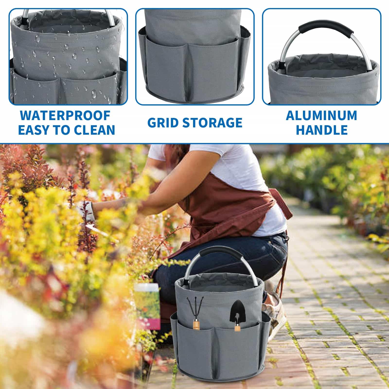 Foldable Cleaning Caddy with Handle Storage Box, 17L Multi-Pocket Caddy Organizer Tool Bag - Image 4