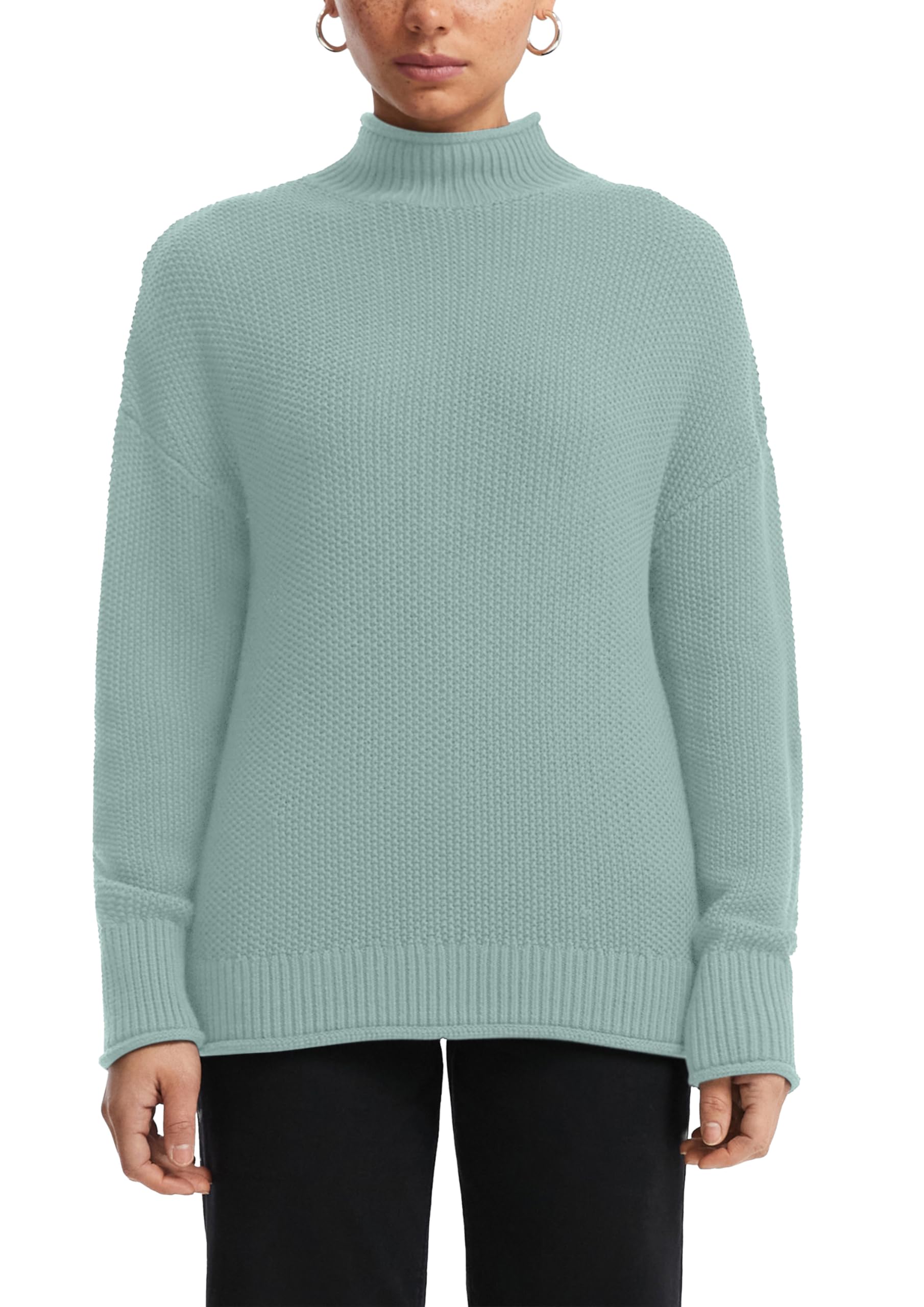 QS Damen Strickpullover – Regular Fit, Stehkragen, Baumwollmix