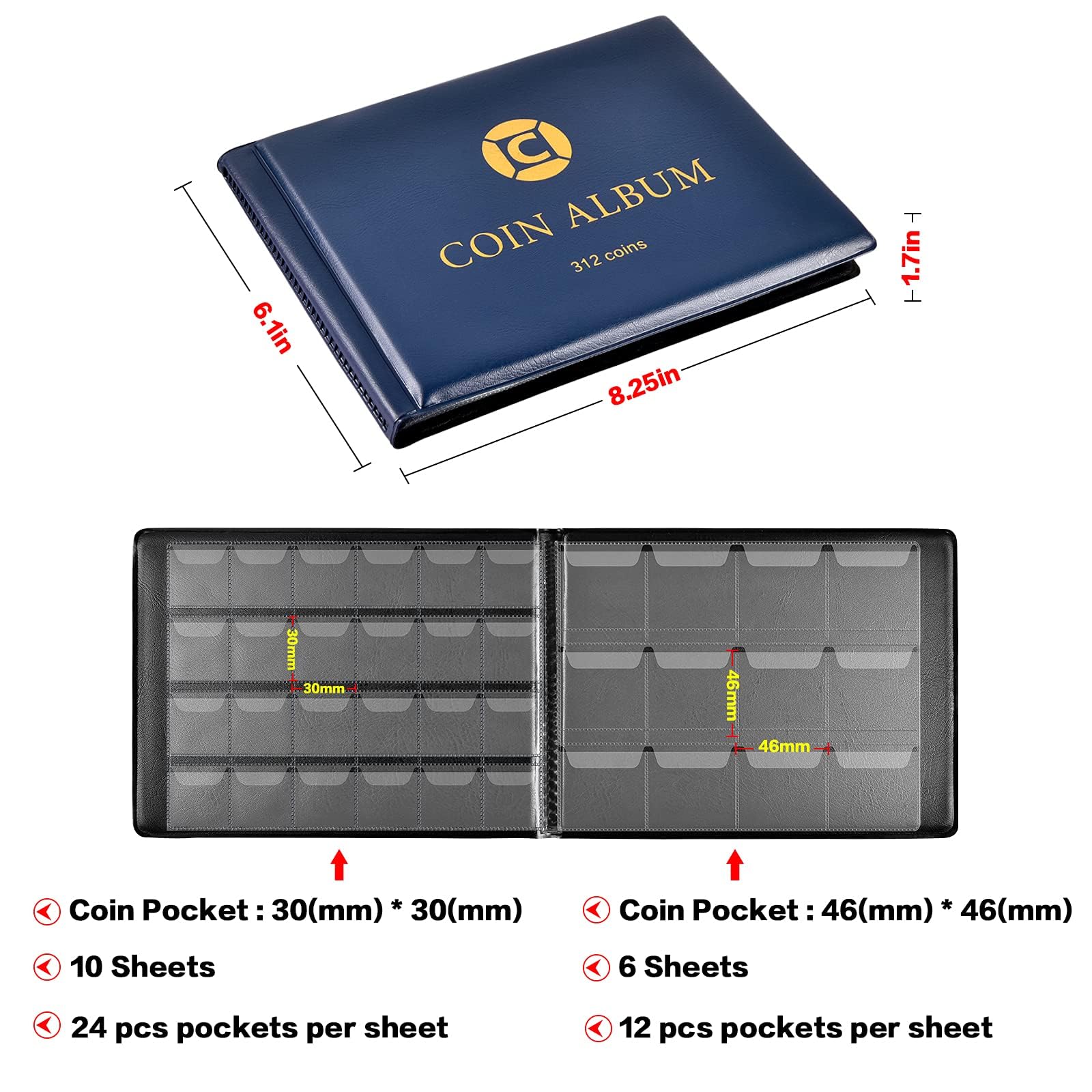 Amazon.com: GWCASE 312-Pocket Coin Album for Collectors & Kids, 2