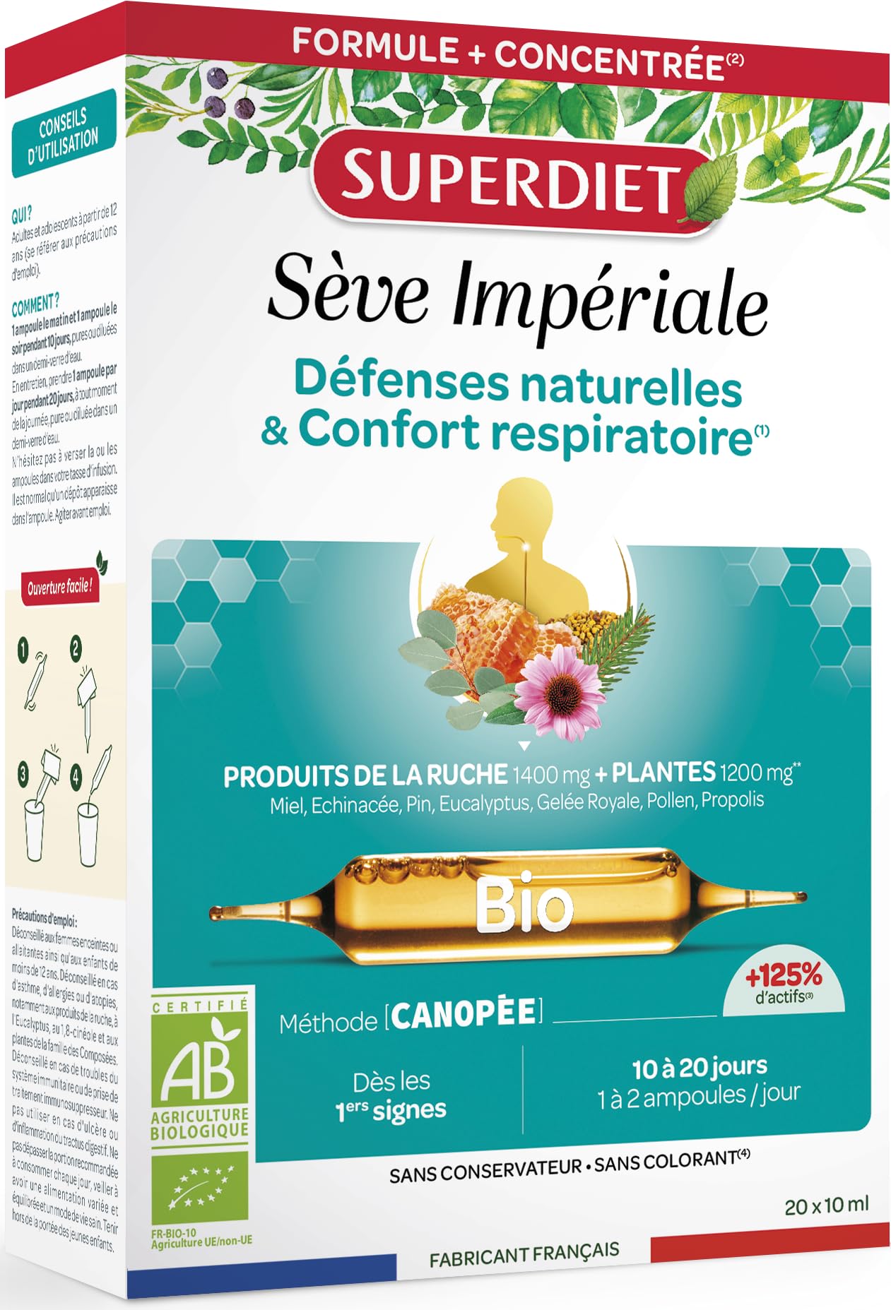 SUPERDIET - IMMUNITE ET RESPIRATION BIO (SÈVE IMPÉRIALE BIO) - Vitalité - Fabrication française - 20 ampoules de 10ml