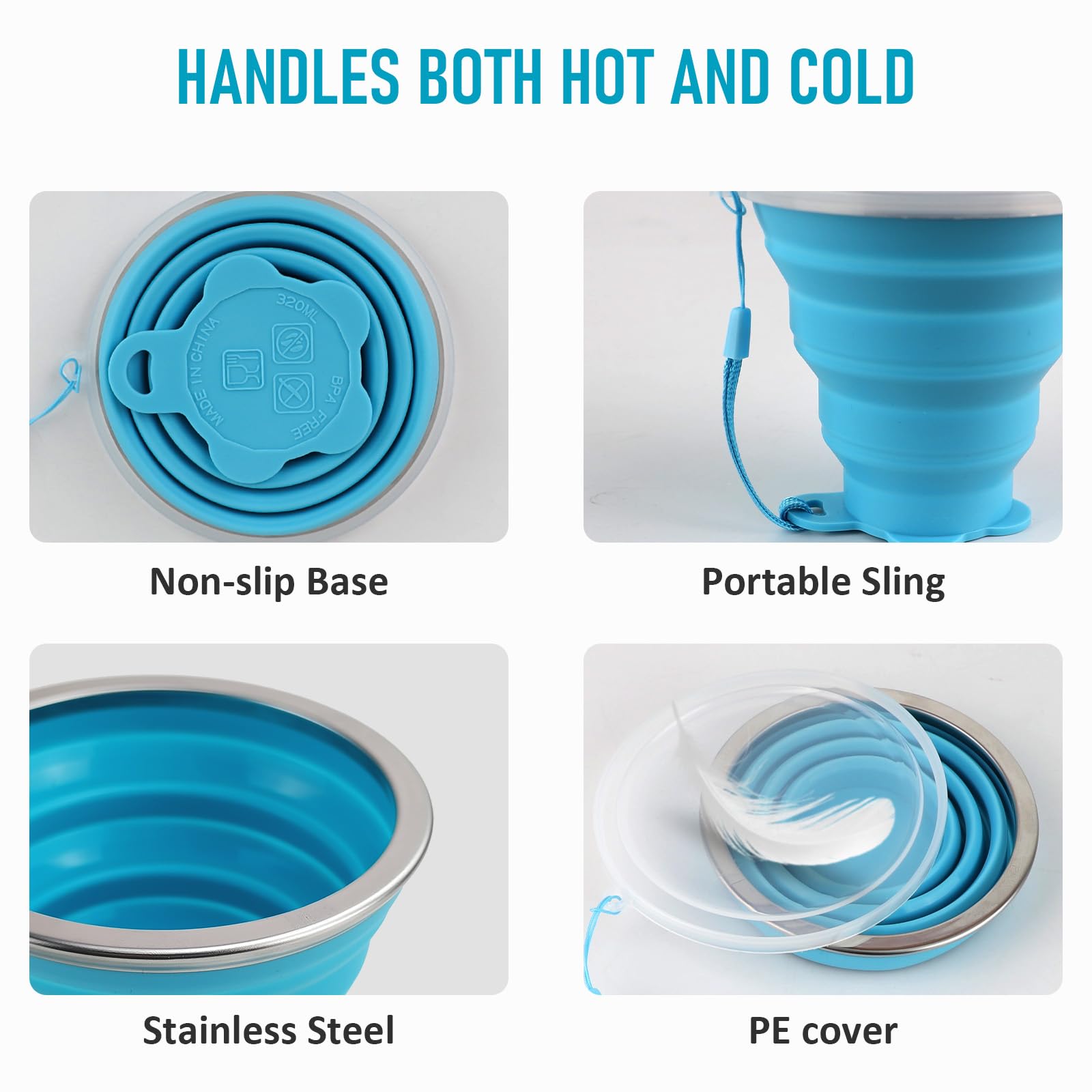 2 Tazze Pieghevoli In Silicone Da 320ml - Per Outdoor, Campeggio, Escursionismo (Grigio E Verde)