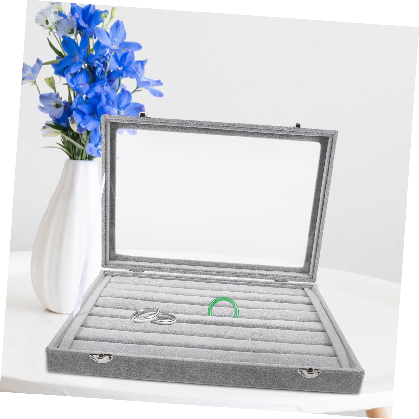 Uonlytech Caja de Almacenamiento de Anillos Transparente Tapa Bandejas Apilables para Organizar Joyas Caja de Anillos para Exhibir Joyas