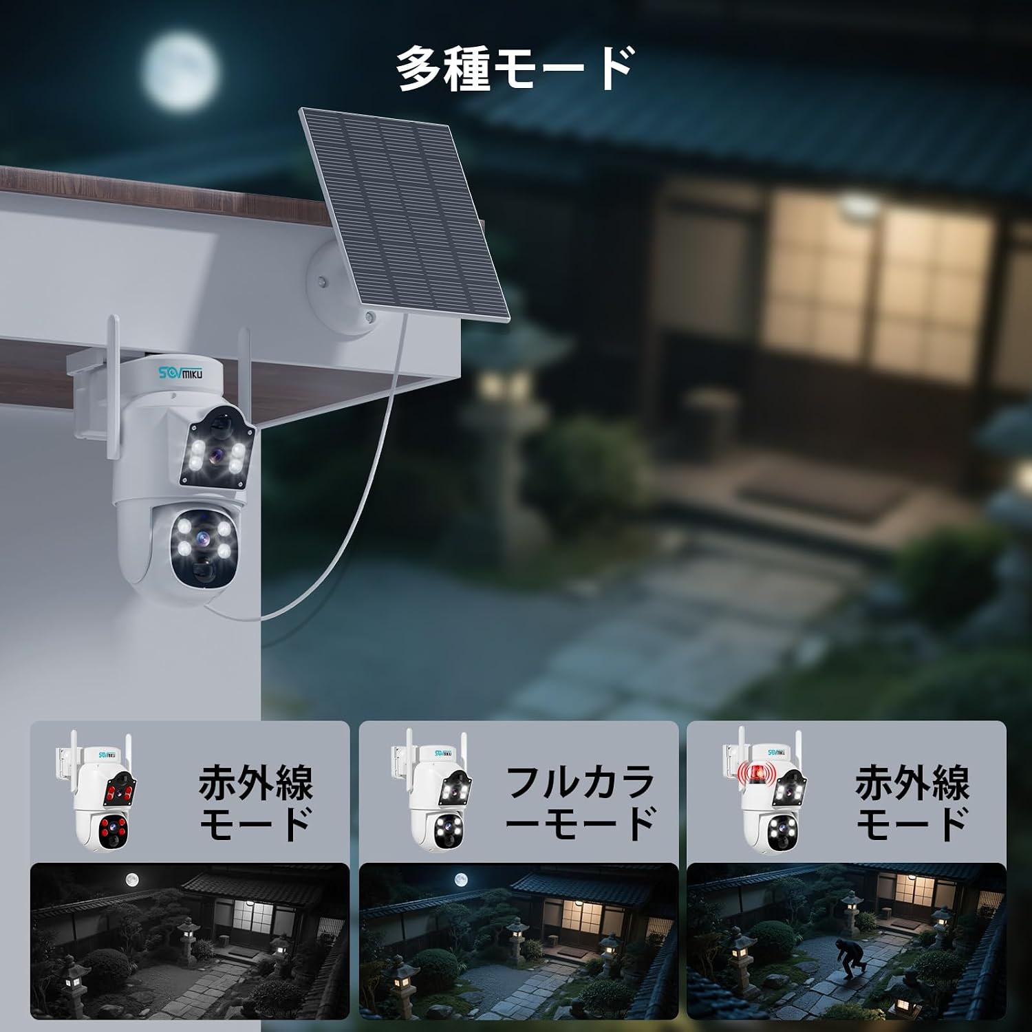 Three night vision modes: infrared, full color, and smart mode