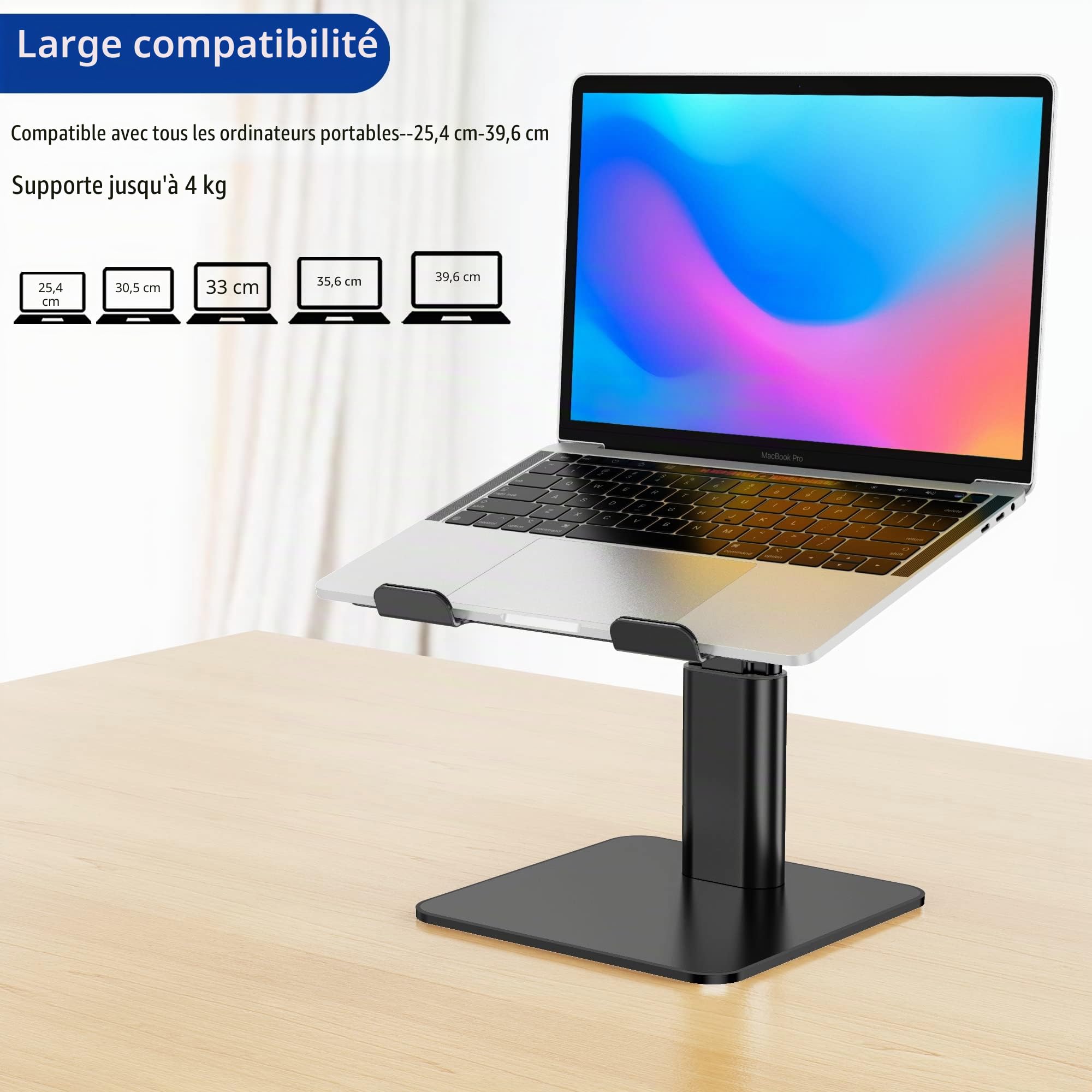 BESIGN LSX6N Support Ordinateur Portable Aluminium Ergonomique 10-15.6 Pouces Noir