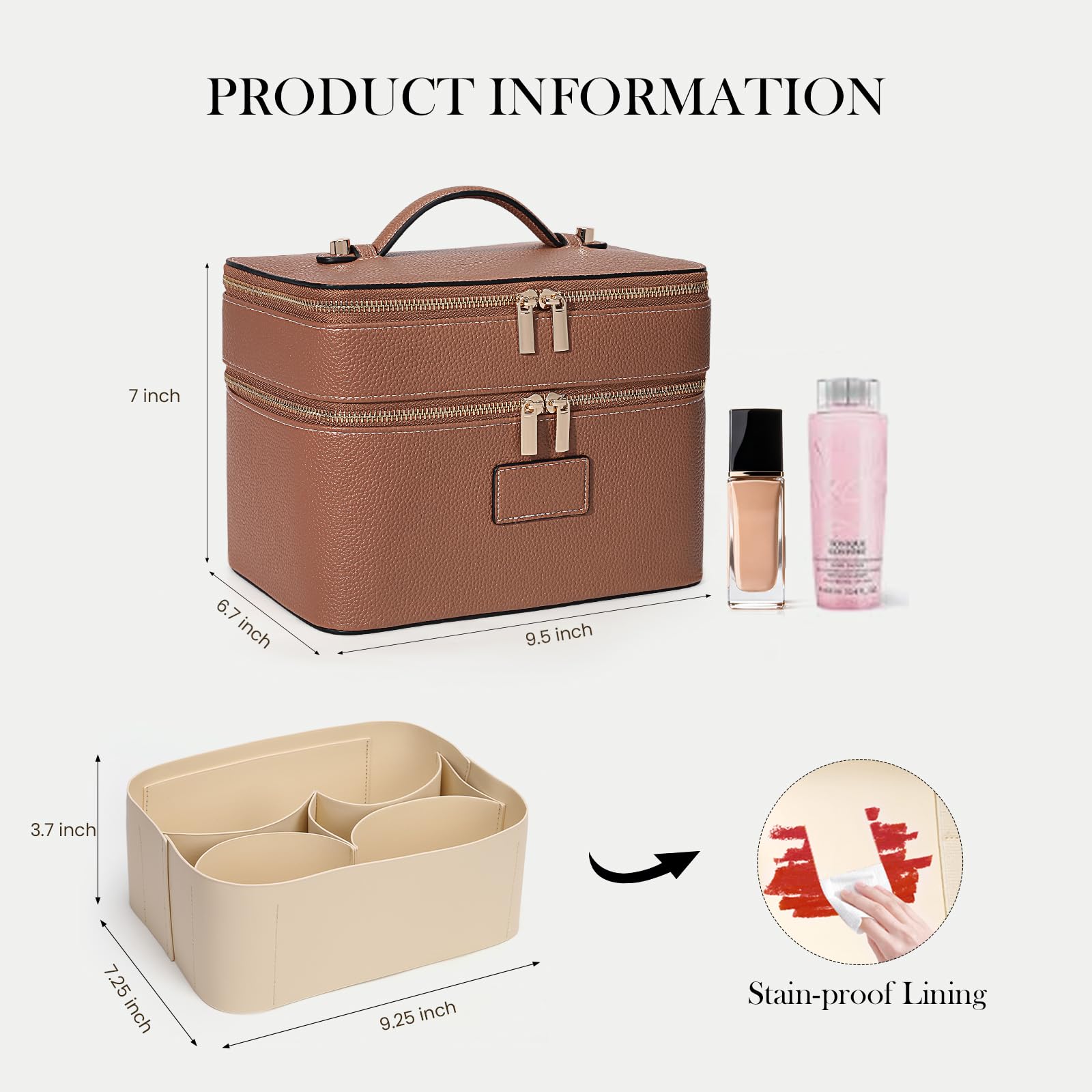 HiTotes Grande Trousse da Trucco Duo Vanity Case per Donne Borsa da Viaggio in Pelle Borsa da Toilette Portatile Borsa Cosmetica a Doppio Strato, 9.45in