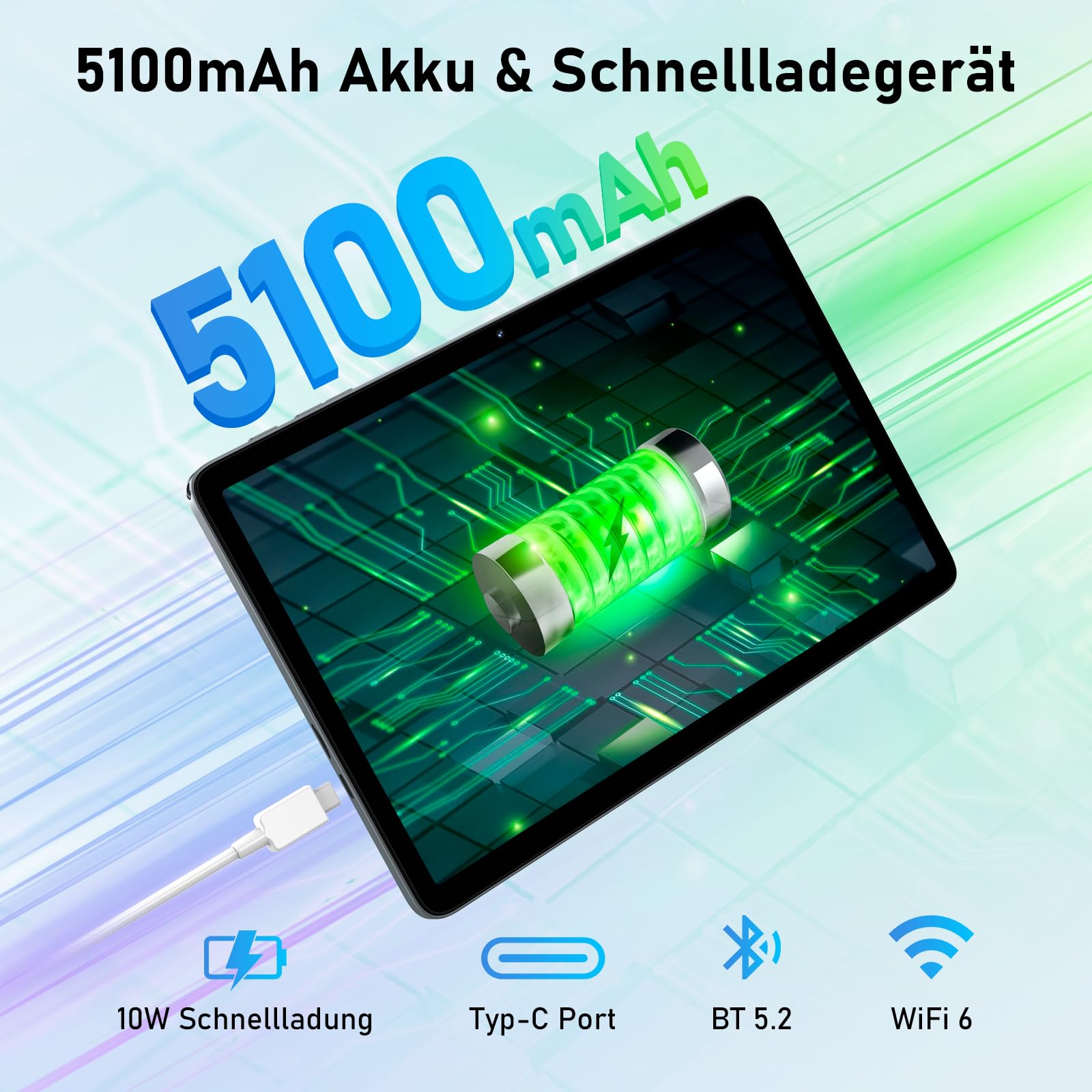 Blackview Tab60 WiFi Tablet 10 Zoll, PC Tablet Android 15, 12GB(4+8Erweiterung) RAM+128GB ROM(2TB TF), Octa Core WiFi 6, 1280 * 800 HD, Widevine L1, 5100mAh, Dual Kamera 5MP+8MP, BT 5.2
