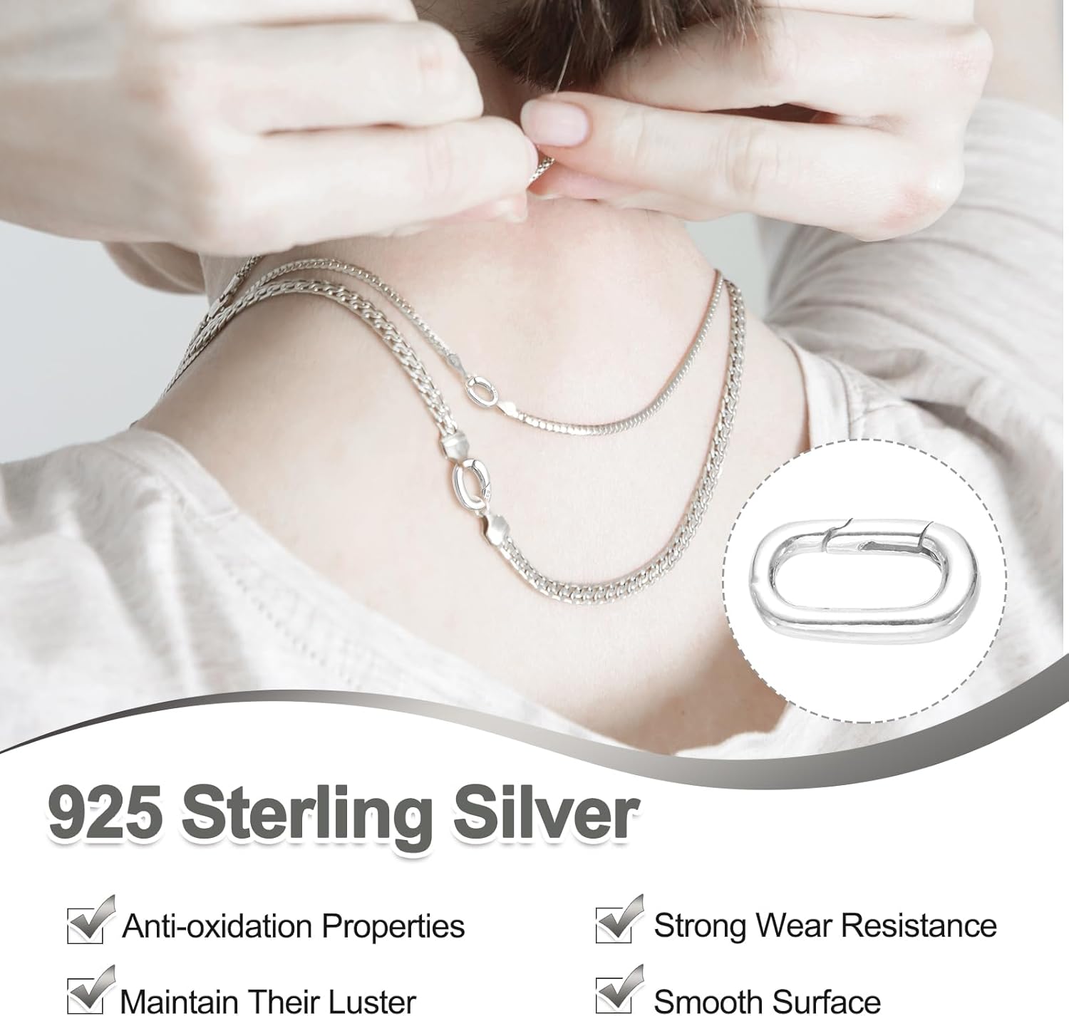 PATIKIL 14x8mm 925 Sterling Silver Spring Gate Rings, 2Pcs Tiny Oval Spring Clasps Necklace Enhancer Shortener Closures Connector for Jewelry Making Necklaces DIY, Silver Tone - Image 3