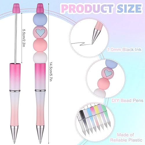 Miniatura 3 de Juego de 16 bolígrafos de plástico con cuentas surtidas, cuentas de silicona, juego de cuentas espaciadoras de cristal, tinta negra, juego de