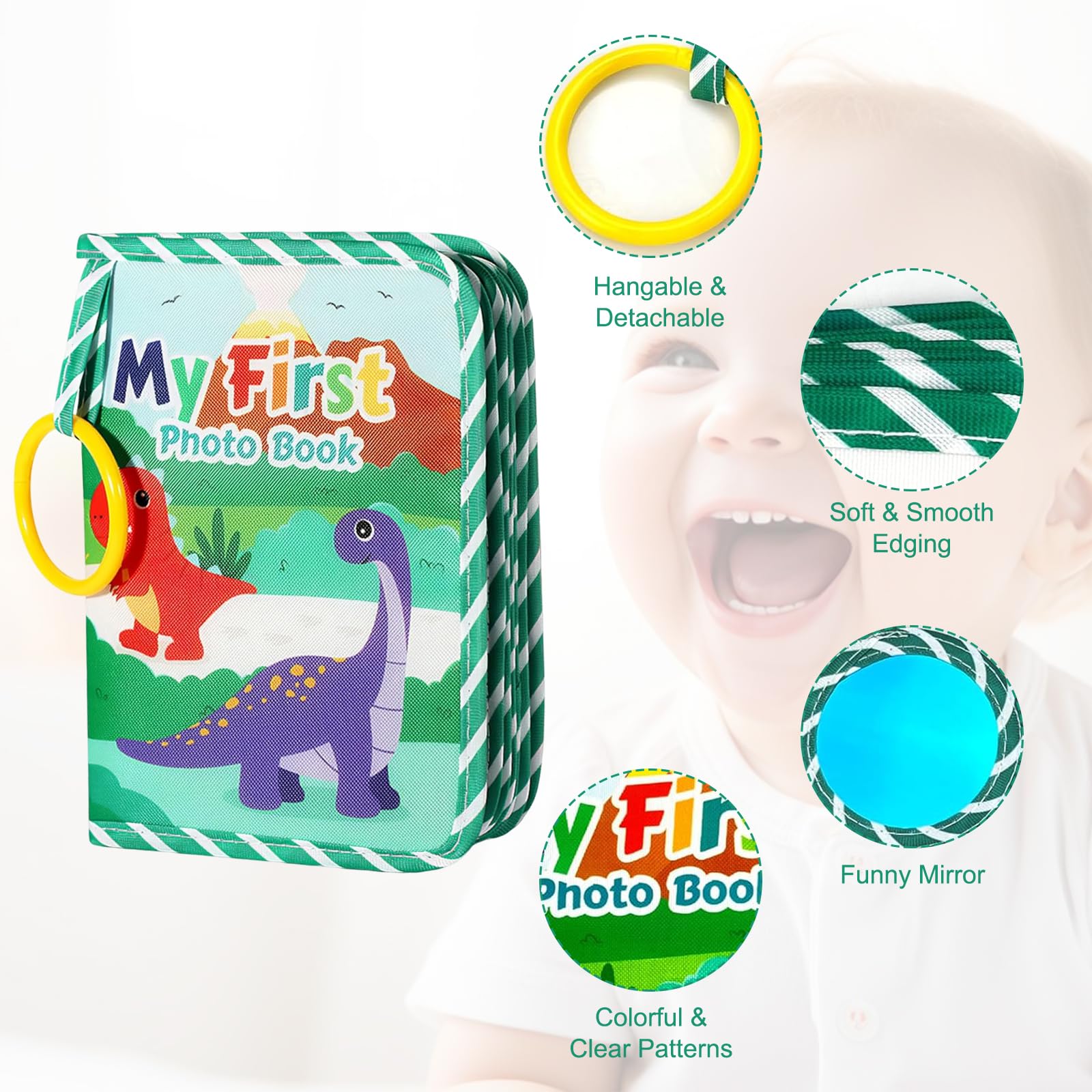 My First Baby Photo Album With 2 Grip Handle Toys - Safe Materials, Bright Colors and Hanging Design to Record Your Child's Growth - Image 2