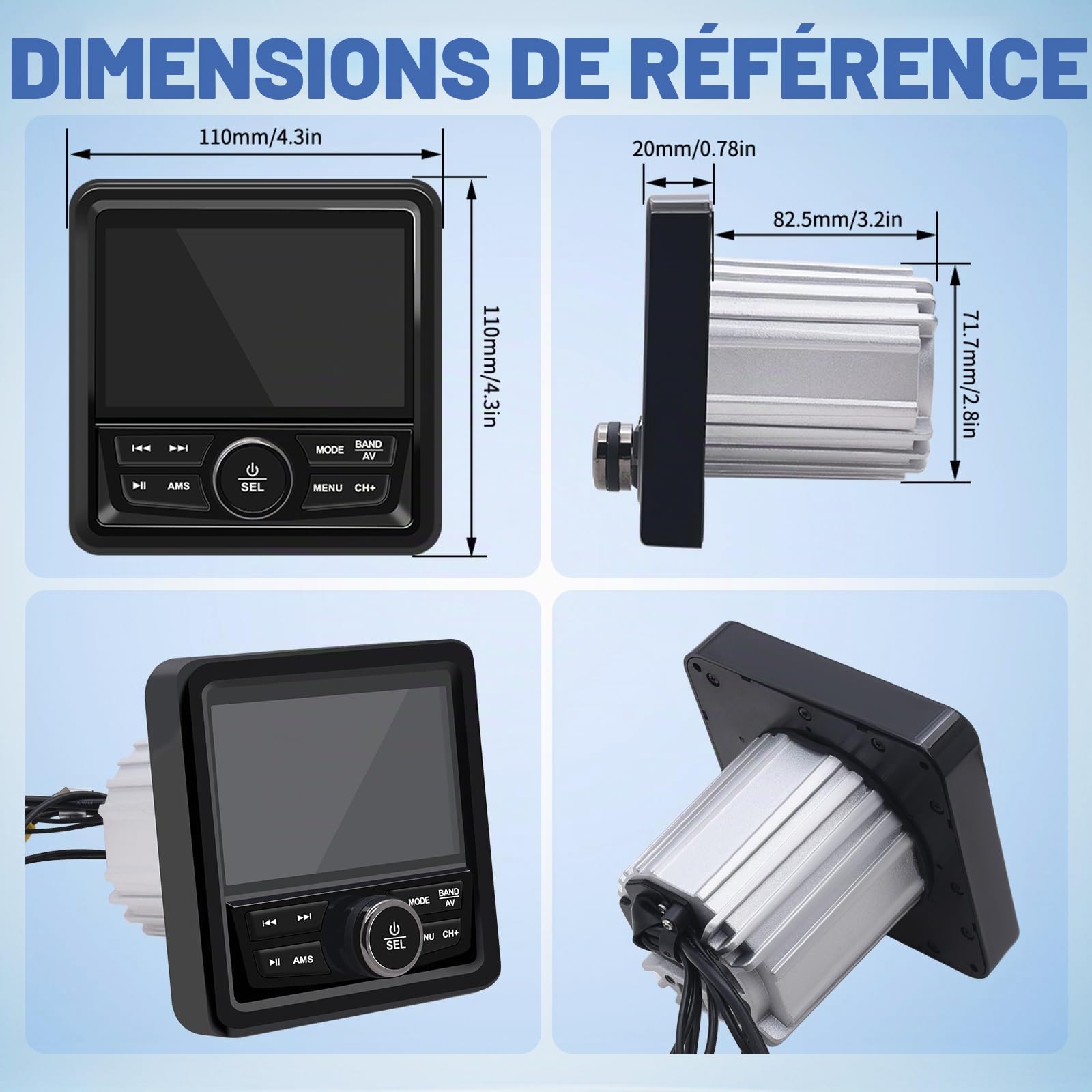 Stéréo Bateau MP5 Lecteur Multimédia Marin, Écran Tactile HD 4,1 Pouces, Affichage Cartographique Hors Ligne, Radio Étanche et Récepteur Stéréo Radio pour Bateau