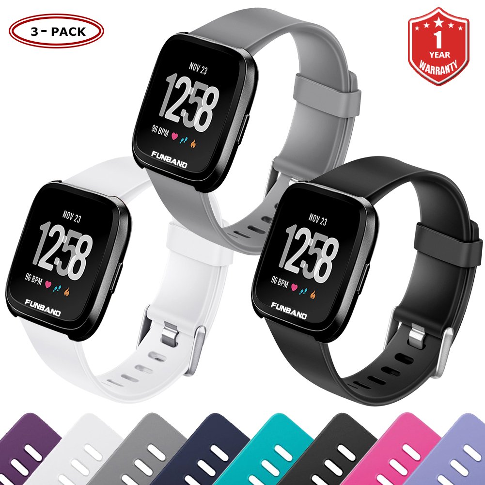 FunBand for Fitbit Versa/Fitbit Versa 2/Versa Lite Strap Bands,Classic Soft Silicone Sport Adjustable Replacement Accessory Bracelet Straps [1 Year Warranty] for Fitbit Versa/Fitbit Versa 2/Versa Lite