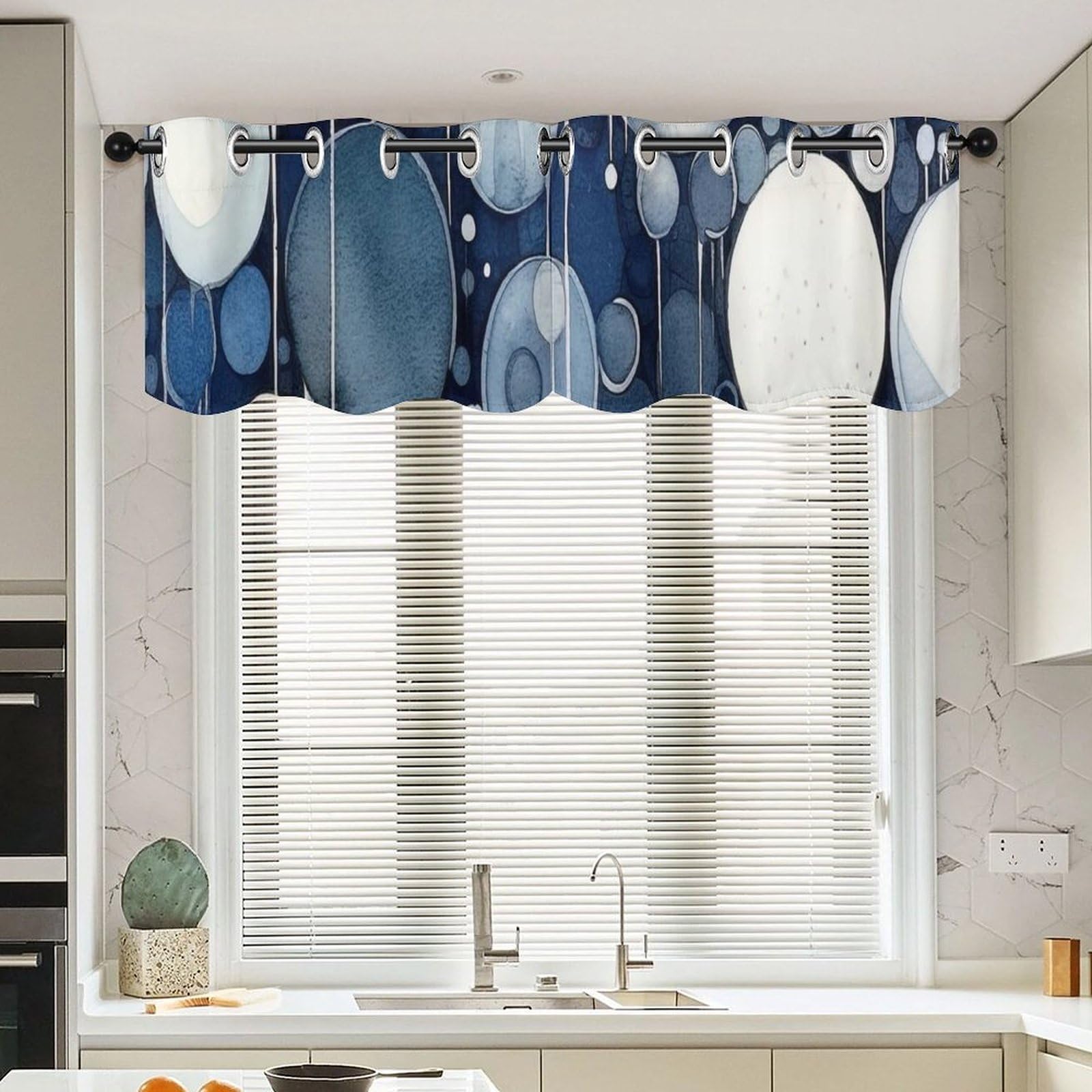 Rideaux de style asiatique cantonnières bleues 132 x 45 cm pour fenêtre salon et maison