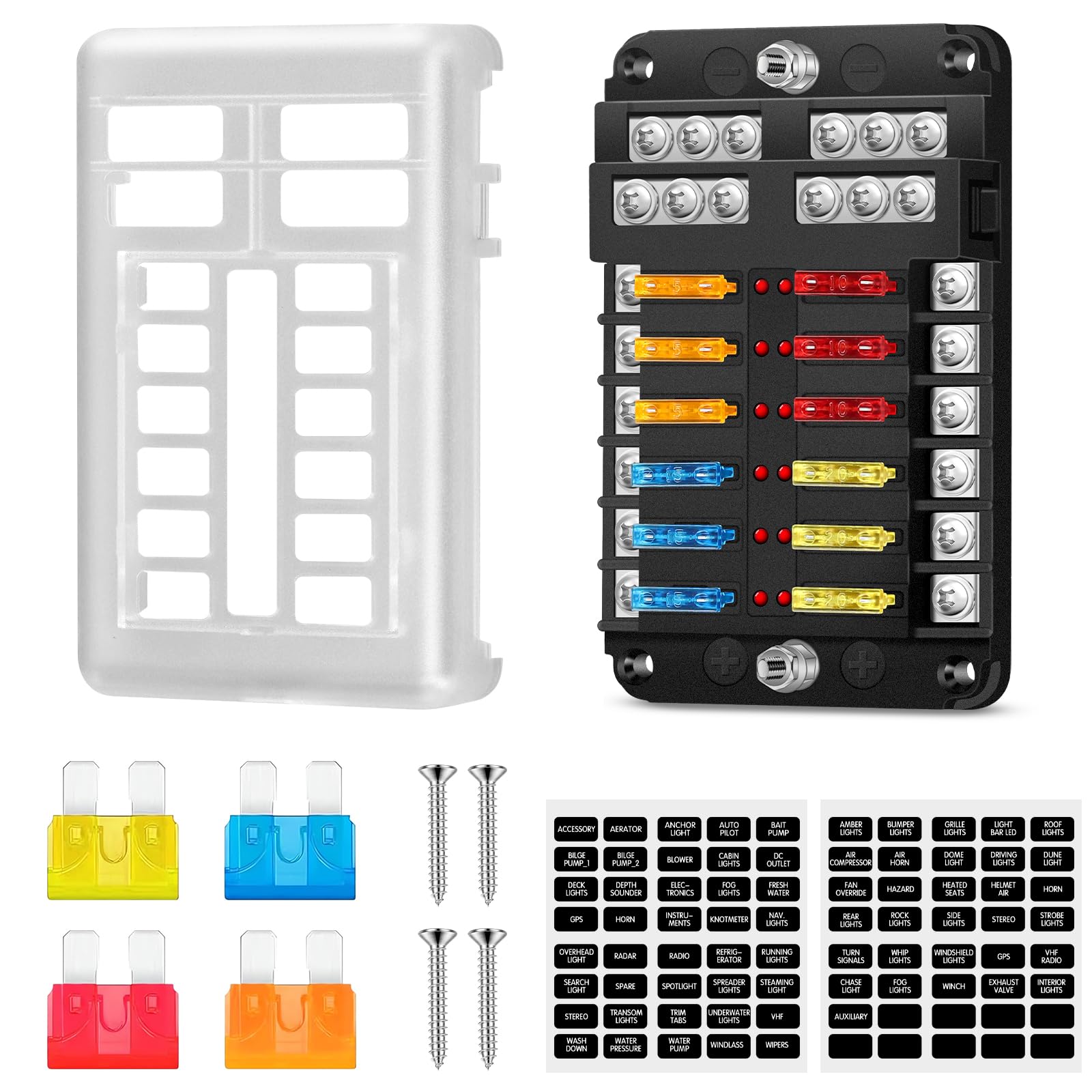 Caja Portafusibles 12 Vías 12V con Lámpara LED para Coche Marino Van SUV