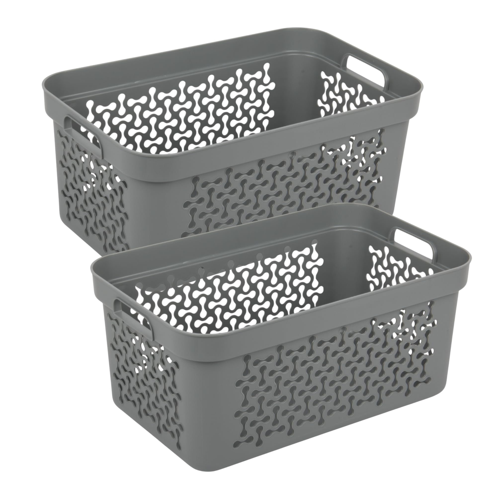 Jolie Max Small Rectangular Plastic Laundry Basket 20L – Lightweight Clothes Storage Basket with Handles – Compact Washing Basket for Laundry. (2, ANTHRACITE)